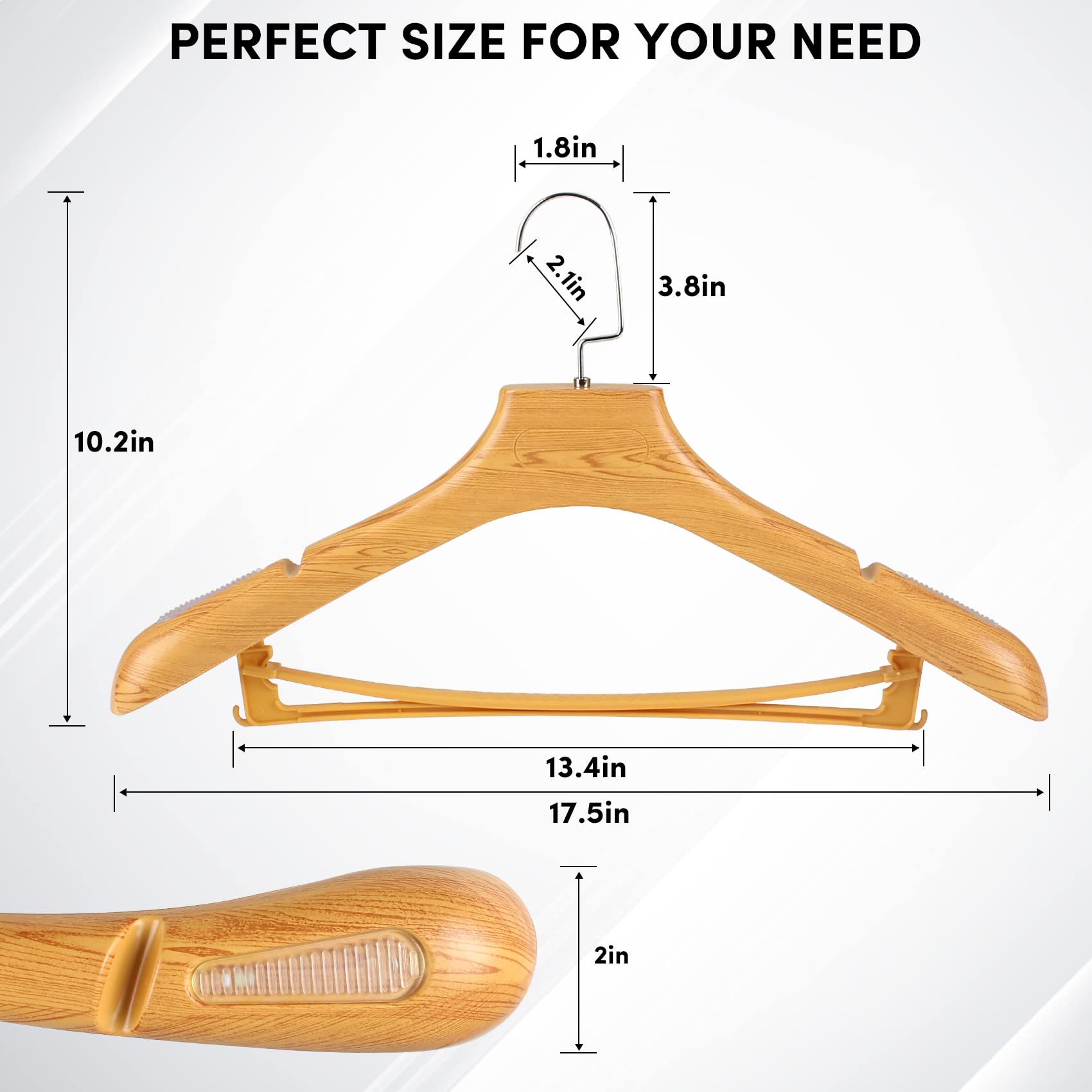 DEDU Plastic Extra Wide Shoulder Suit Hangers for men 20 Pack Width 17.5 ''  Sweater Hangers No Shoulder Bump Non Slip for Thick Sweaters  Clothes Hangers with Pants Bar 360? Swivel Metal Hook (Natural)