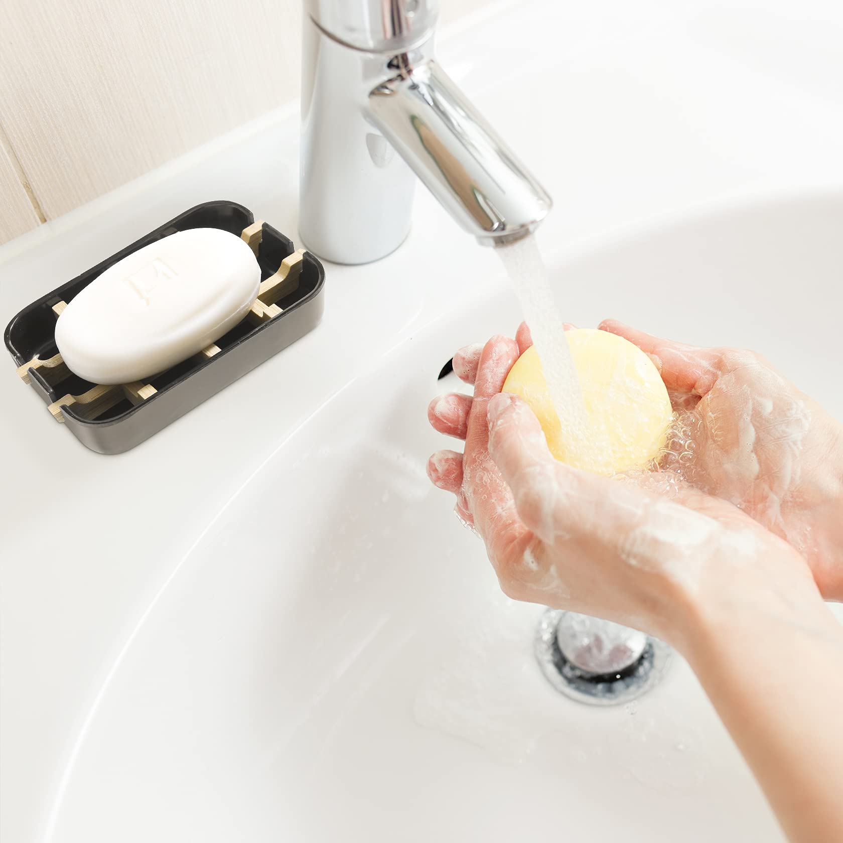 Soap Dishes?for?Bar?Soap  Black Bathroom Soap Holder  Bamboo Soap Dishes Holder for Bathroom Shower  Bathroom Sink Soap Dish