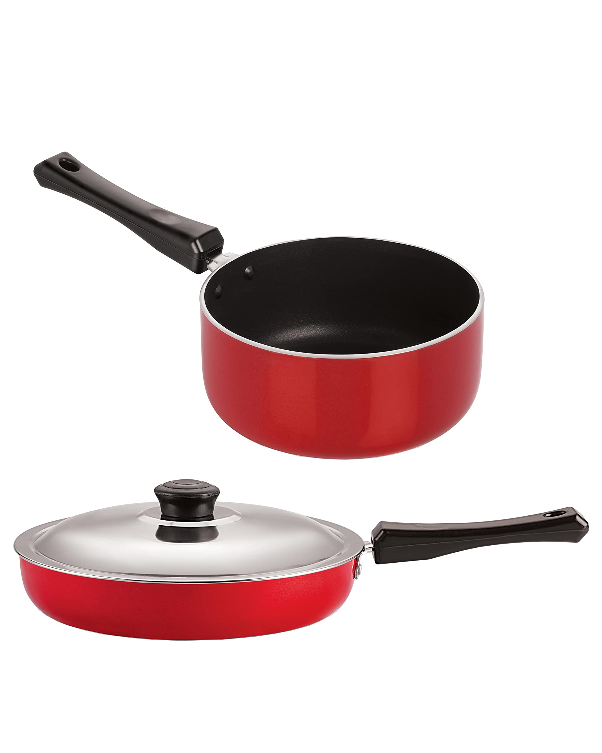 Alumiinium NonStick Pots & Pan Combo Offer Fry Pan With Stainless Steel Lid & Sauce Pan. Fast Cooking, Long Lasting Handles, He