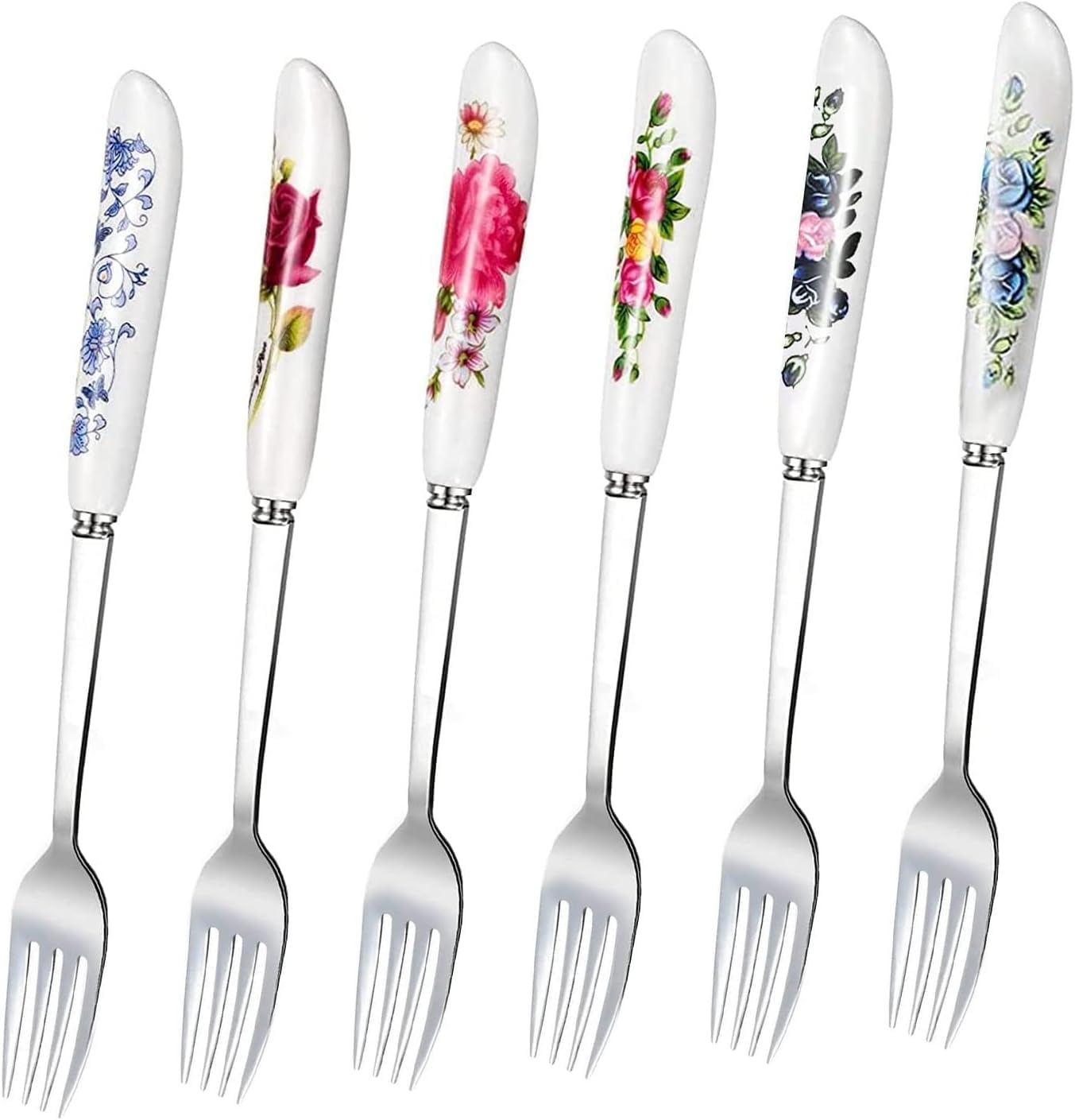 6Pcs Dinner Stainless Steel Forks Silverware - Dinner Fork With Ceramic Handle Stainless Steel Cutlery Forks Set - Dessert Forks