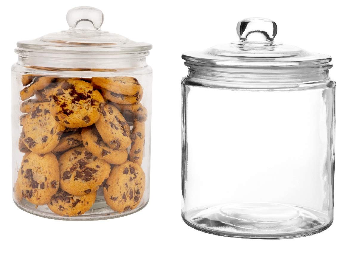 Set Of 2 Glass Jar With Lid (2 Liter) | Airtight Glass Storage Cookie Jar For Flour, Pasta, Candy, Dog Treats, Snacks & More | G