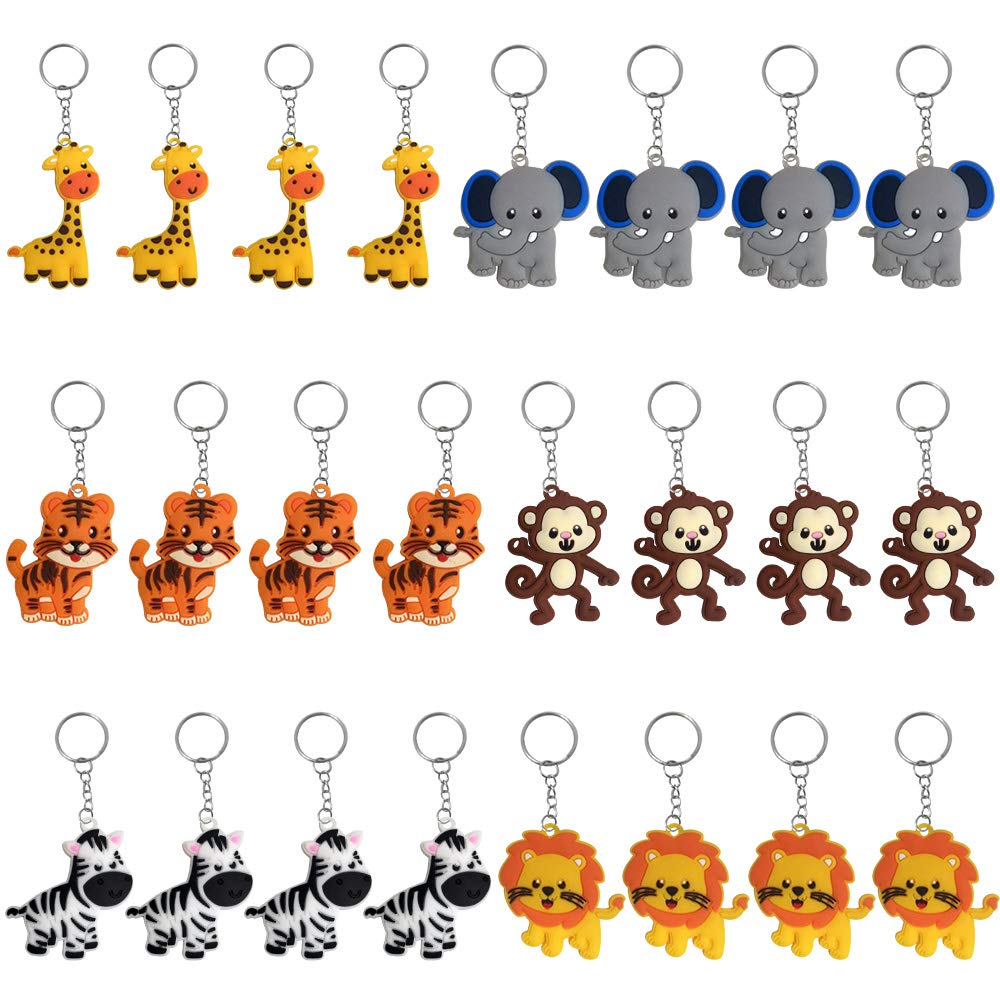 iMagitek 24 Pack Jungle Safari Animal Keychains, Kids Party Bag Fillers, School Carnival Rewards, Jungle Safari Baby Shower Part