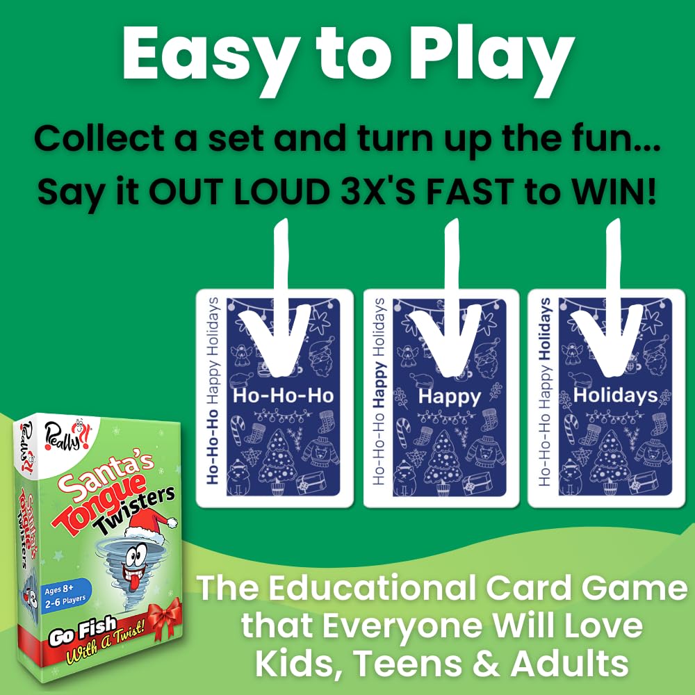 Santaas Tongue Twisters Card Game, Christmas Games For Families, Fun Stocking Stuffer Idea, Holiday Party Game For Kids And Adul