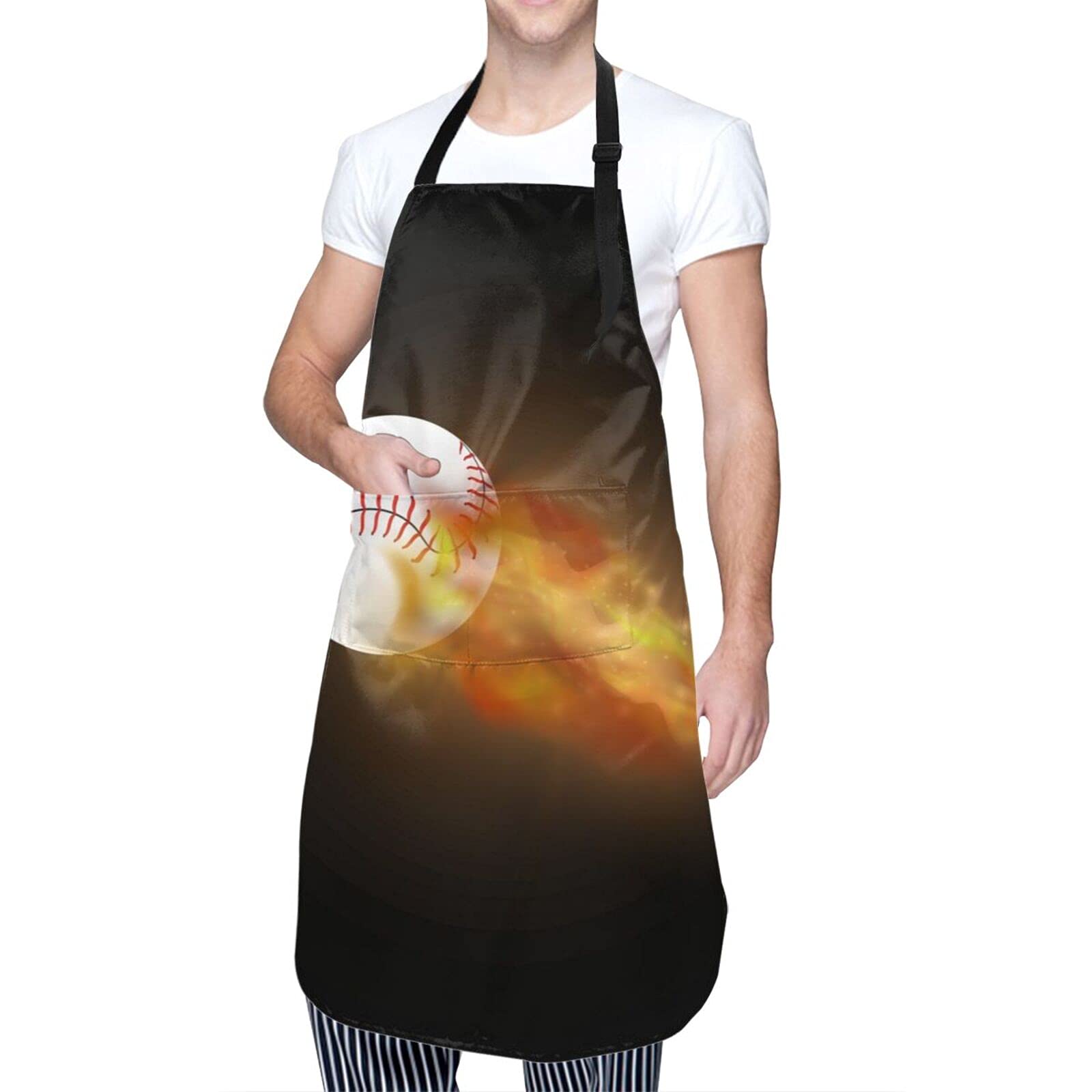 Cooking Apron For Women Men With Pockets,Tennis Ball With Fire On Black Kitchen Apron With Adjustable Neck For Home Waitress Che