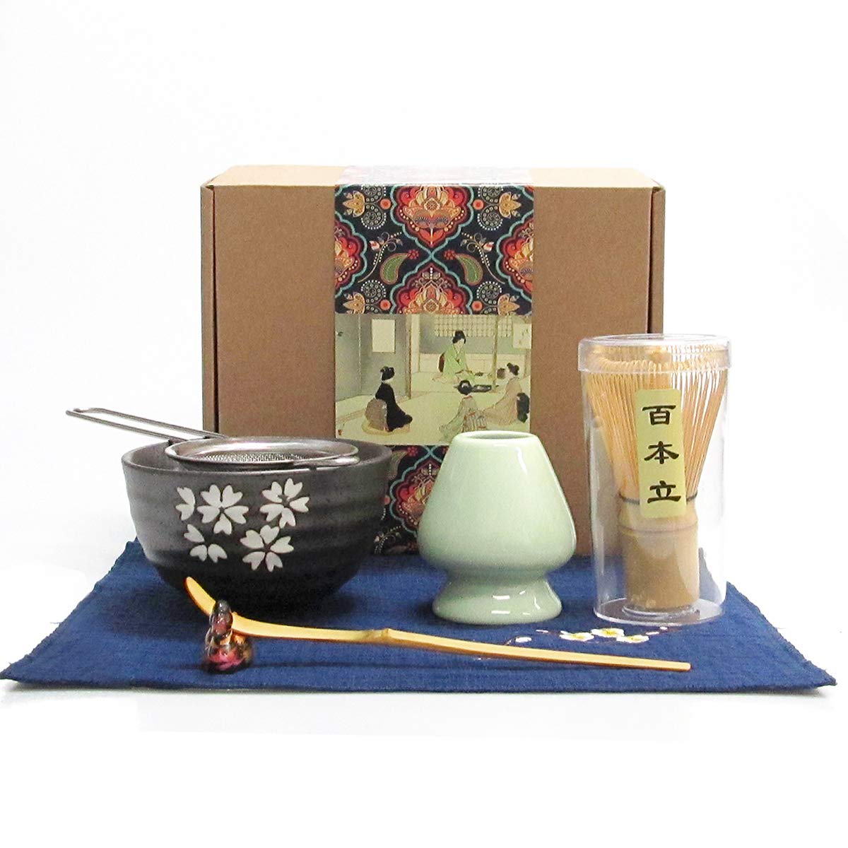 Artcome Japanese Matcha Tea Set, Matcha Whisk, Traditional Scoop, Matcha Bowl, Ceramic Whisk Holder, Handmade Matcha Ceremony Ki