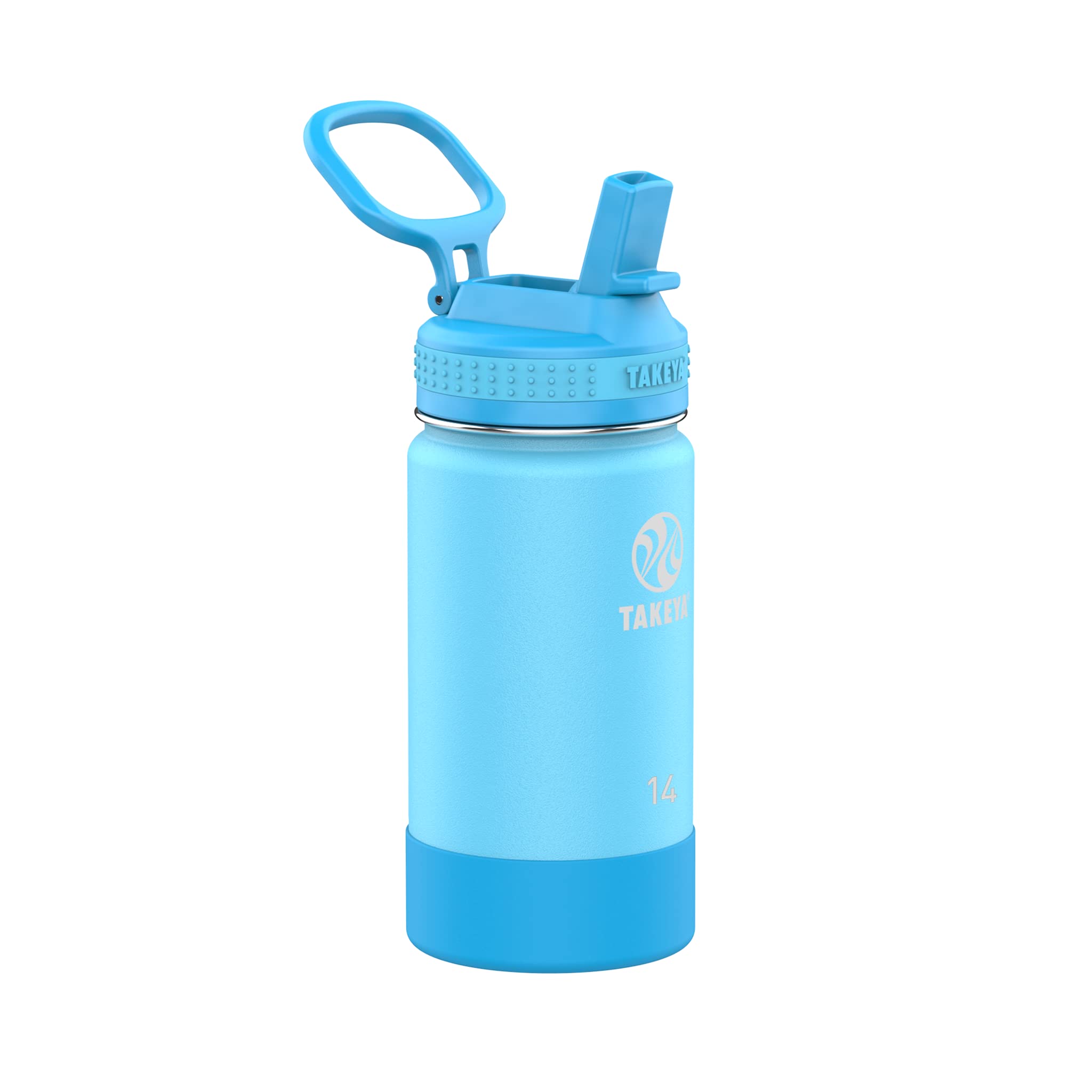 Takeya Actives Kids 14 oz Vacuum Insulated Stainless Steel Water Bottle with Straw Lid, Atlantic Blue