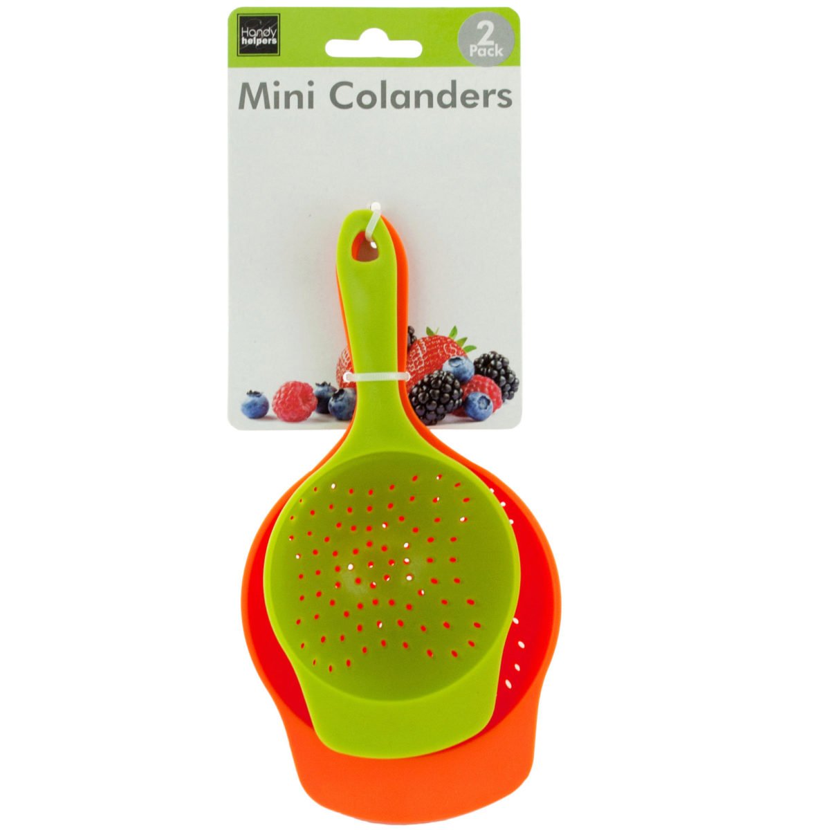 Brandobay Mini Colanders Set 2 Plastic Pack Kitchen Mesh Food Strainers Colander Handles Red Lime Green 6.5 And 7.5 Inch Straine