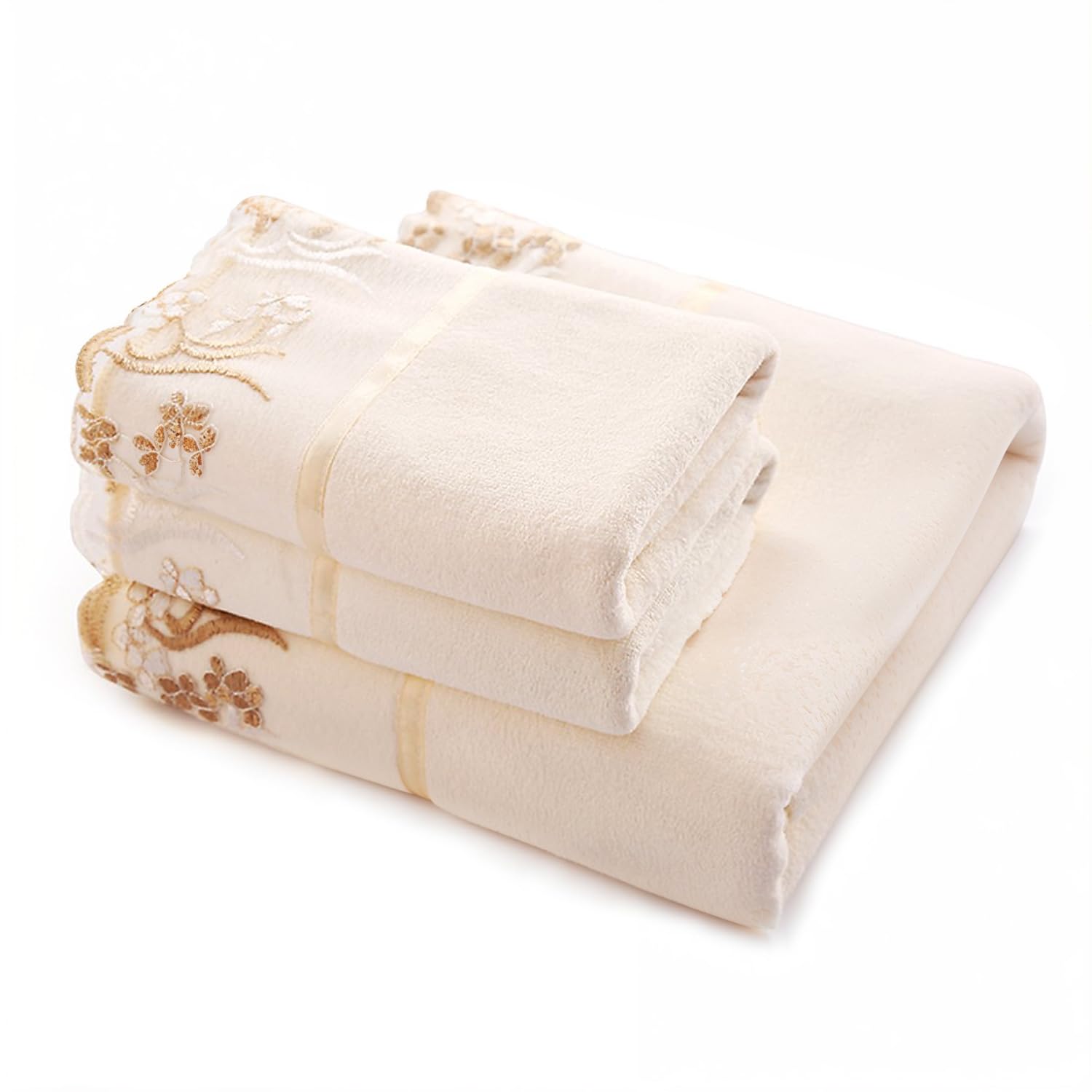 Riverbyland Soft Touch 2 Microfiber Towel And 1 Microfiber Bath Towel Lace Floral Edged Set Of 3