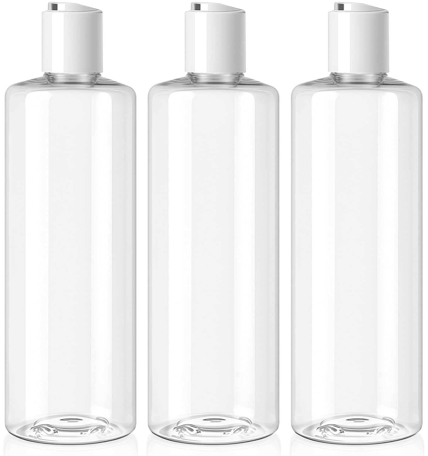 Bar5F Clear Plastic Empty Bottles, 16 oz, 3 Pack, BPA-Free Squeezable Containers with Disc Top Caps for Shampoo, Lotion, Body So