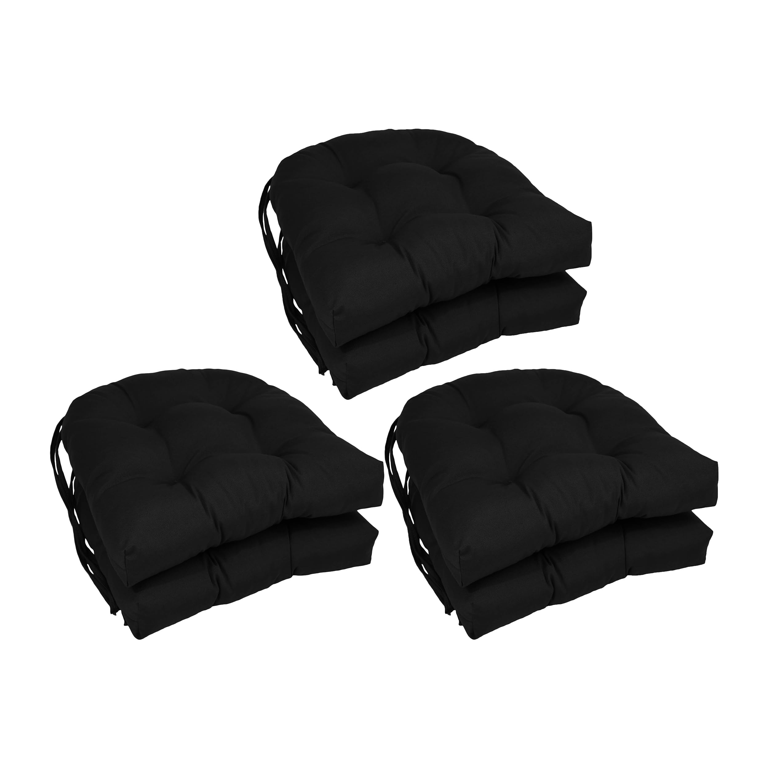 Blazing Needles 16-Inch Rounded Back Tufted Twill Chair Cushion, 16 X 16, Black 6 Count