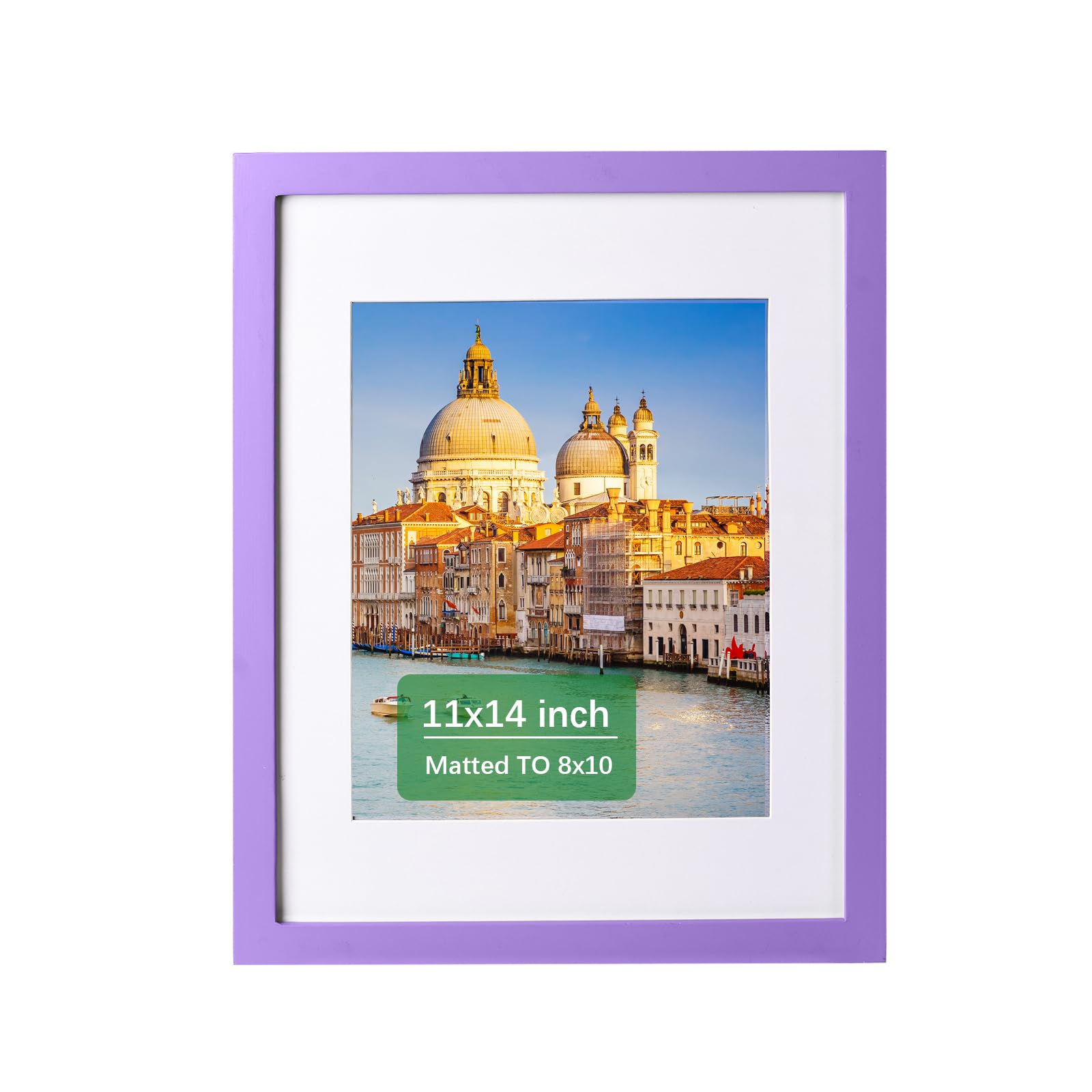 wyooxoo 11x14 Picture Frame Made of Solid Wood Purple Photo Frames Display Pictures 8x10 with Mat or 11x14 Without Mat Colorful 