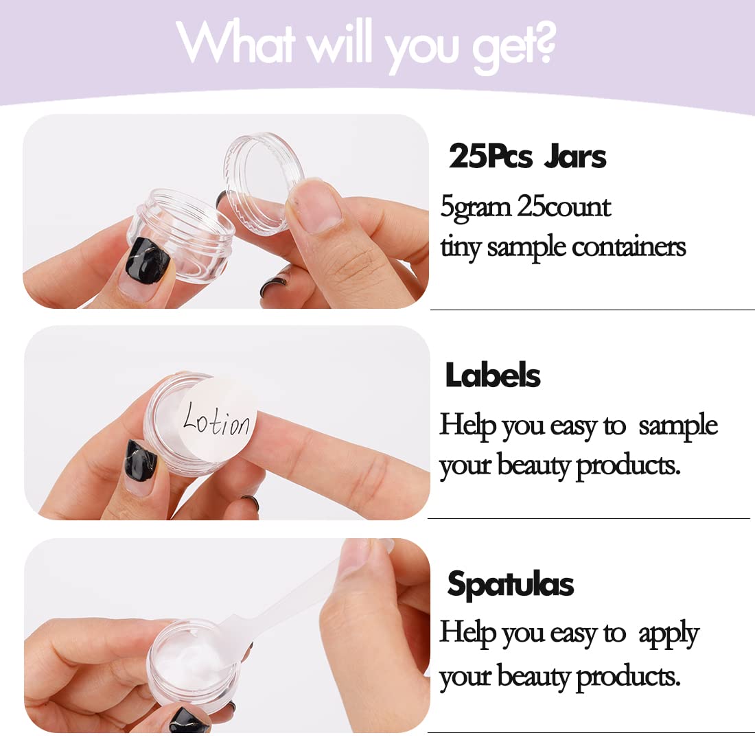 5 Gram Sample Containers With Lids, 25 Count 5Ml Clear Sample Jars, Empty Lip Balm Containers With Lids, Small Makeup Travel Con