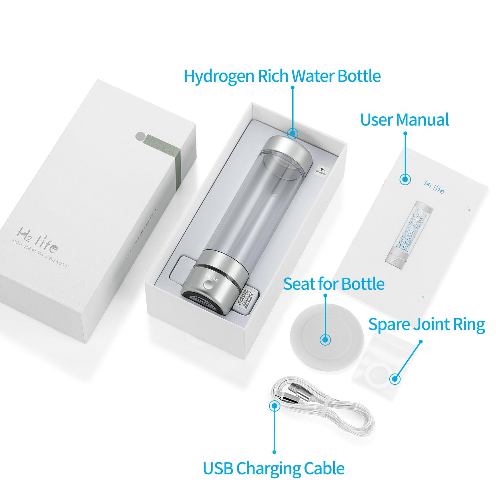 H2 Life Hydrogen Sport Water Bottle, Professional Hydrogen-Rich Water Generator With Spe And Pem, 320Ml 5000Ppb Dual Mode Hydrog