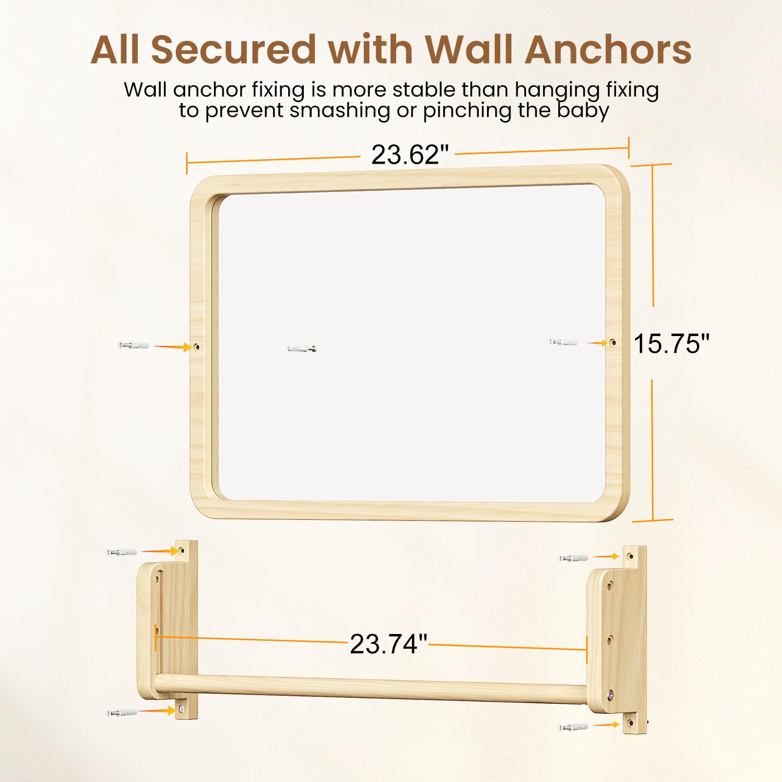 Woodtoe 3-in-1 Montessori Mirror with Bar, Adjustable Toddler Mirror & Pull Up Bar, Montessori Learning Toy for Baby 6-18 Months