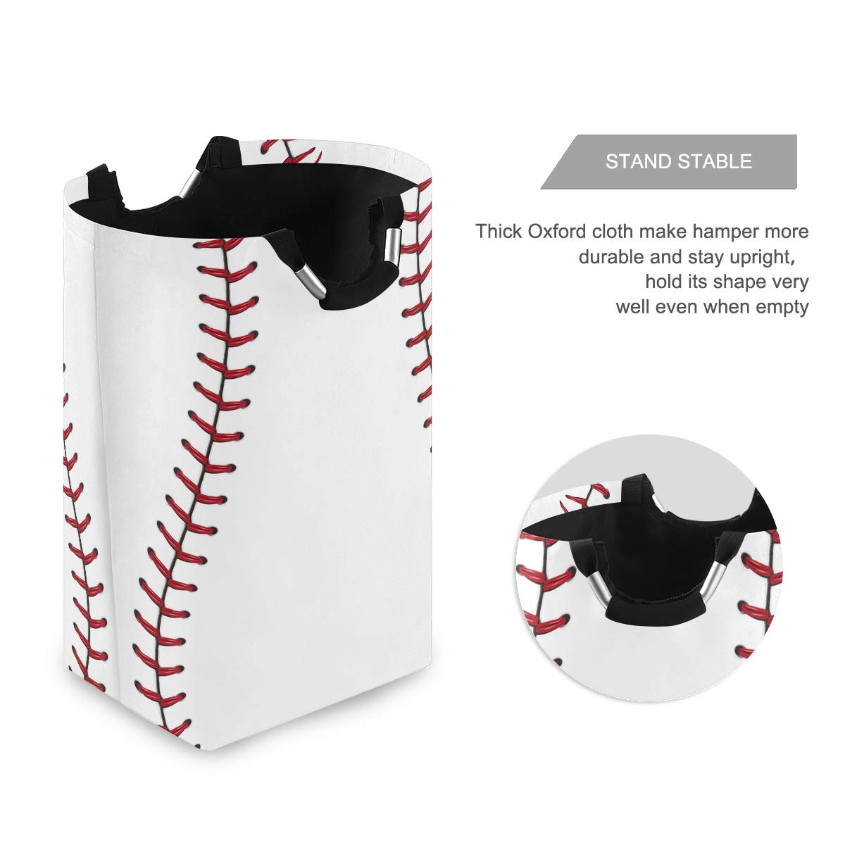 22.7''(H) Collapsible Laundry Hamper Baseball Print Laundry Basket Organizer Large With Handle Foldable Clothes Hamper