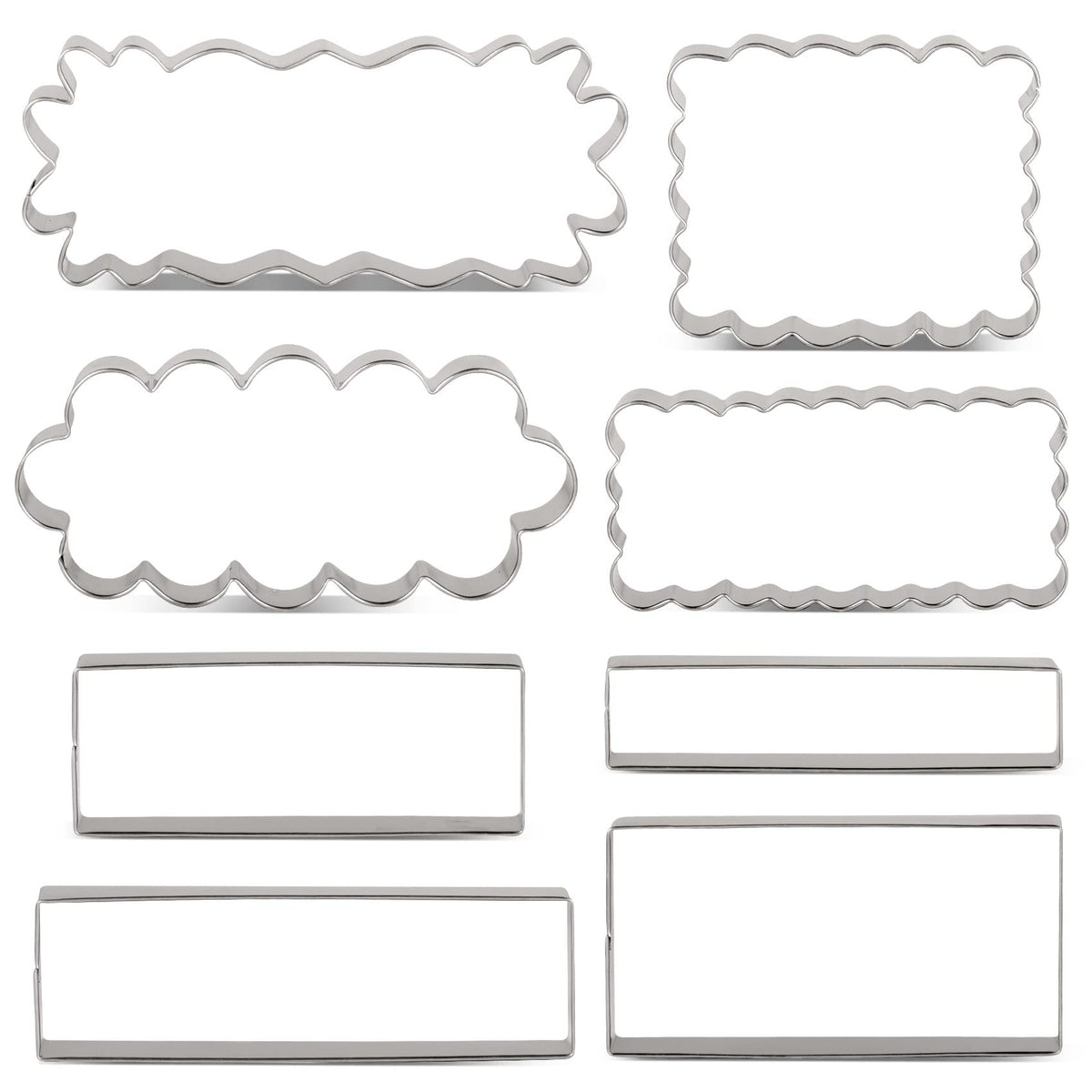 Liliao Rectangle Scalloped Edge Cookie Cutter Set, Stainless Steel (Rectangle And Scalloped Edge 8-Piece Set)
