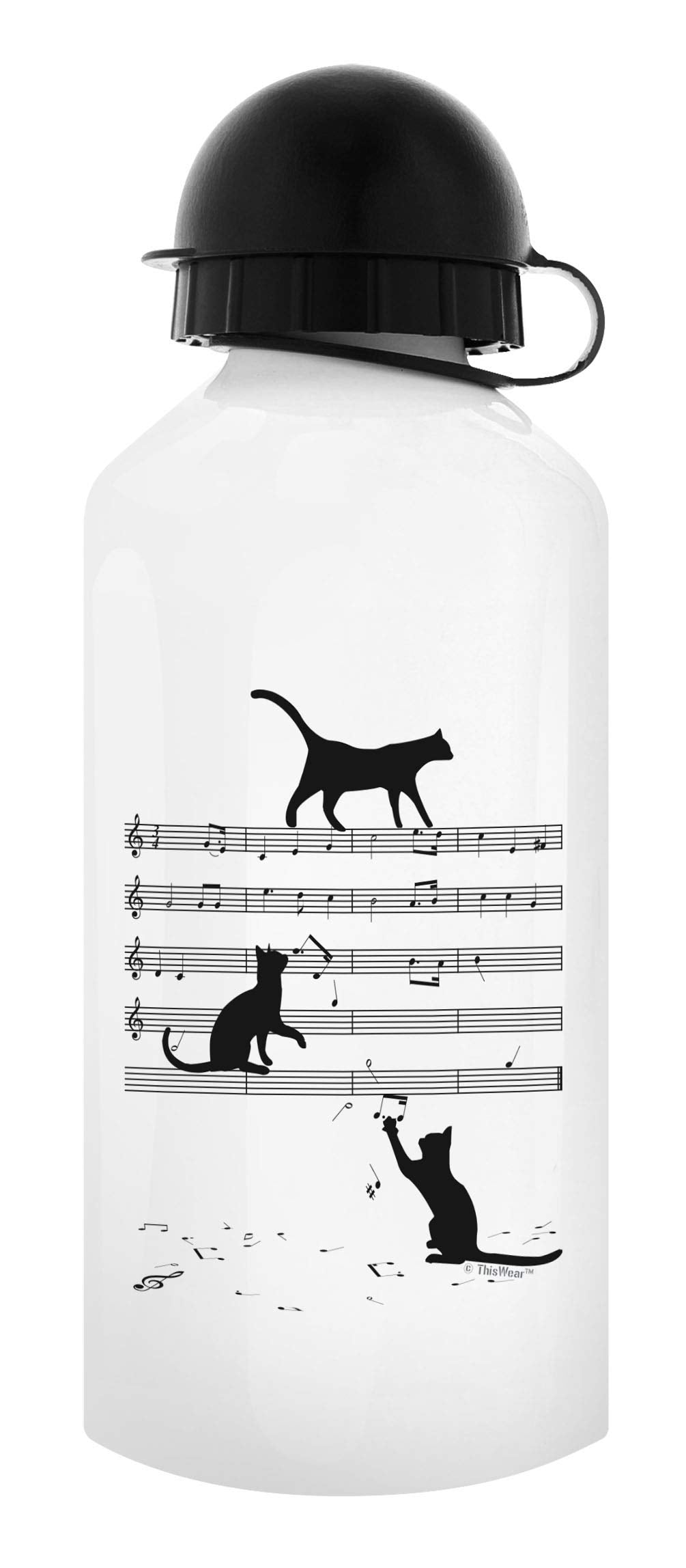 Music Cat Themed Gifts Music Note Cat Water Bottle Aluminum Water Bottle With Cap & Sport Top White
