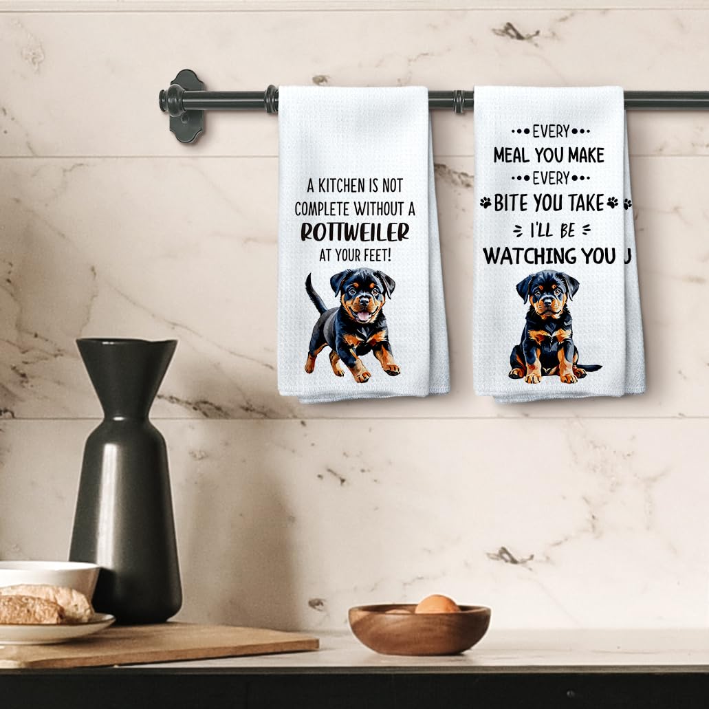 Tzhim Rottweiler Gifts Kitchen Towels Set Of 2, Rottweiler Gifts For Women, Rottweiler Decor Hand Towels, Rottweiler Dog Dishclo