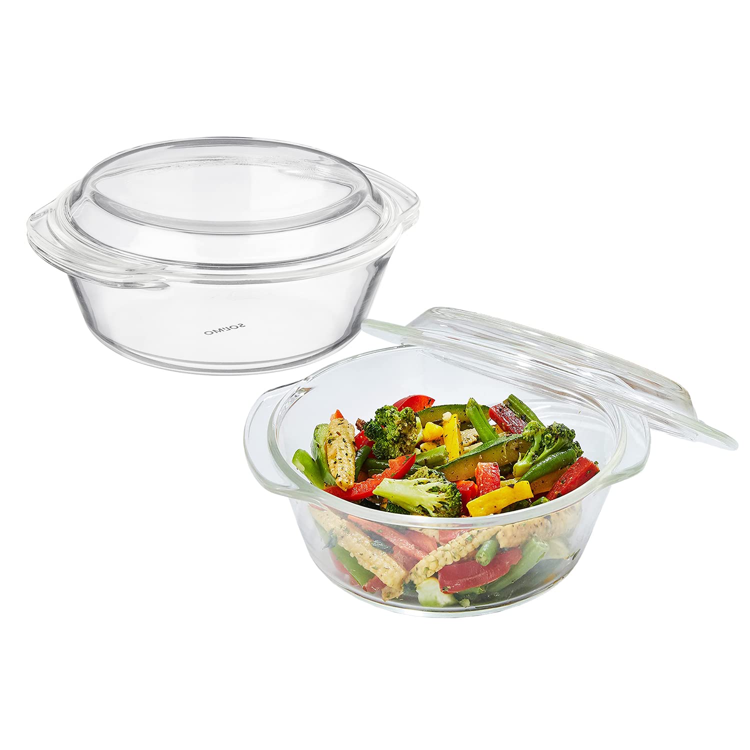 Amazon Brand - Solimo Borosilicate Glass Casserole-Cum-Serving Bowl With Lid | Set Of 2 | Safe For Use In Oven And Microwave | D