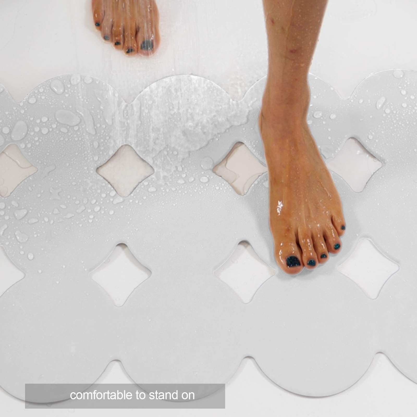 Webos Patented Non Slip Bathtub Mat Shower Bath Mats With Strong Suction Cups Superior Grip&Drainage Soft Heavy Duty Natural Rub