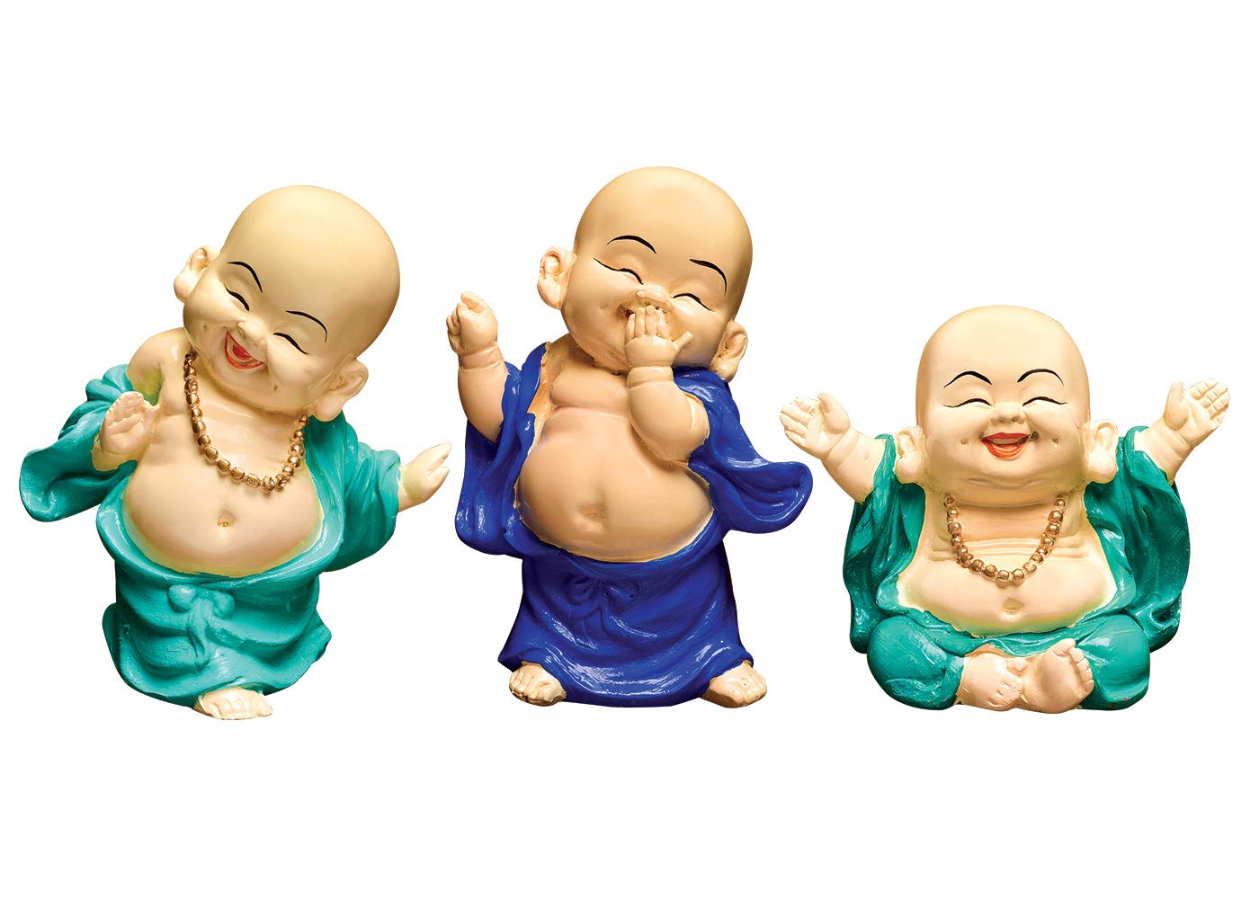 Karigaari India Handcrafted Set of 3 Resine Little Sitting & Dancing Buddha Showpiece | Buddha Idols for Home Decor