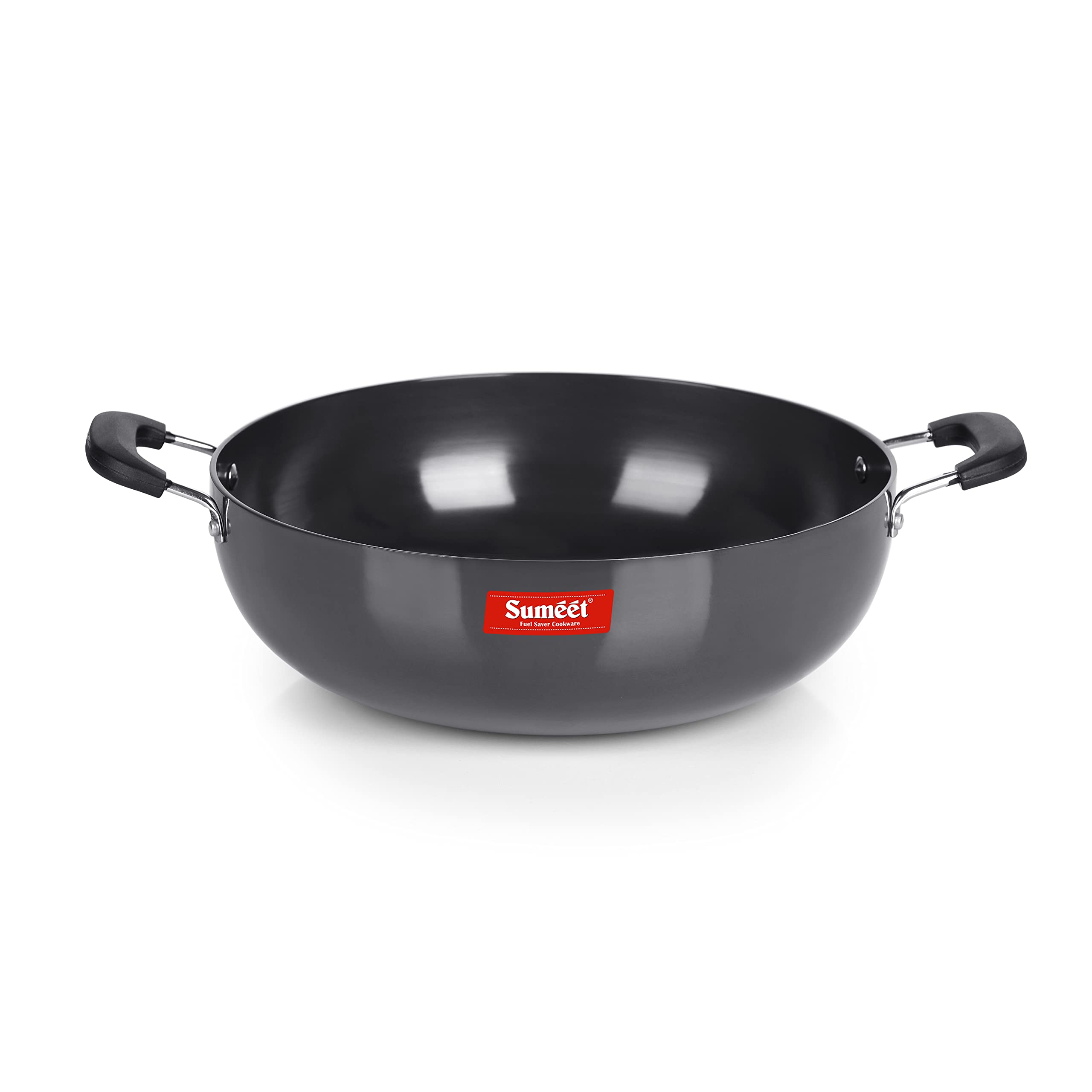 Sumeet 3mm Hard Anodized Aluminium Deep kadai  Big Size No.-15 (28.5cm Dia. 4.5 L Capacity  Black)