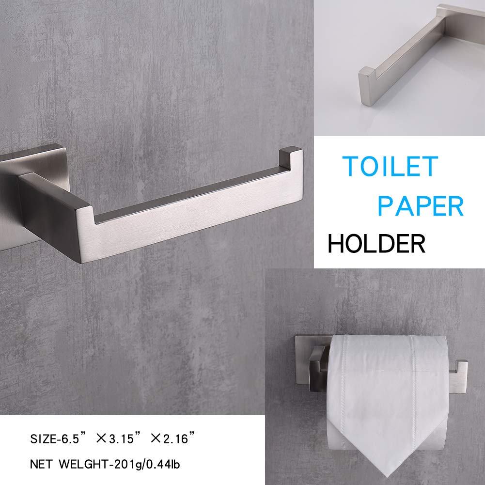 TASTOS Toilet Paper Holder Brushed Nickel  Toilet Tissue Roll Holders Dispenser and Hangers Wall Mounted for Bathroom & Kitchen  Stainless Steel Modern Square Style (Silver)