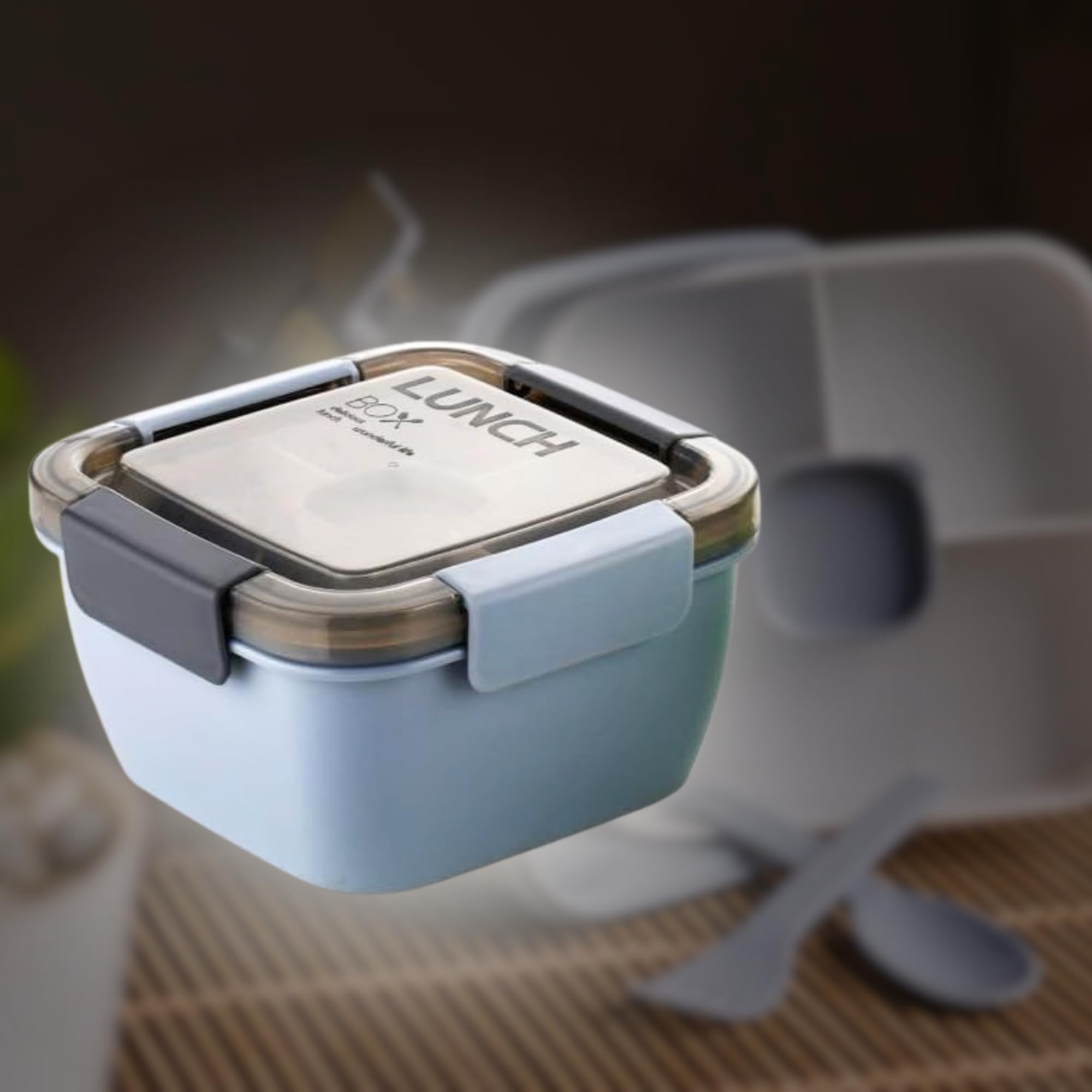 Clazkit Plastic Salad Lunch Box Container with Cutlery and Sauce Container with 5 Compartment Bento Style Tray Leak Proof Lunch