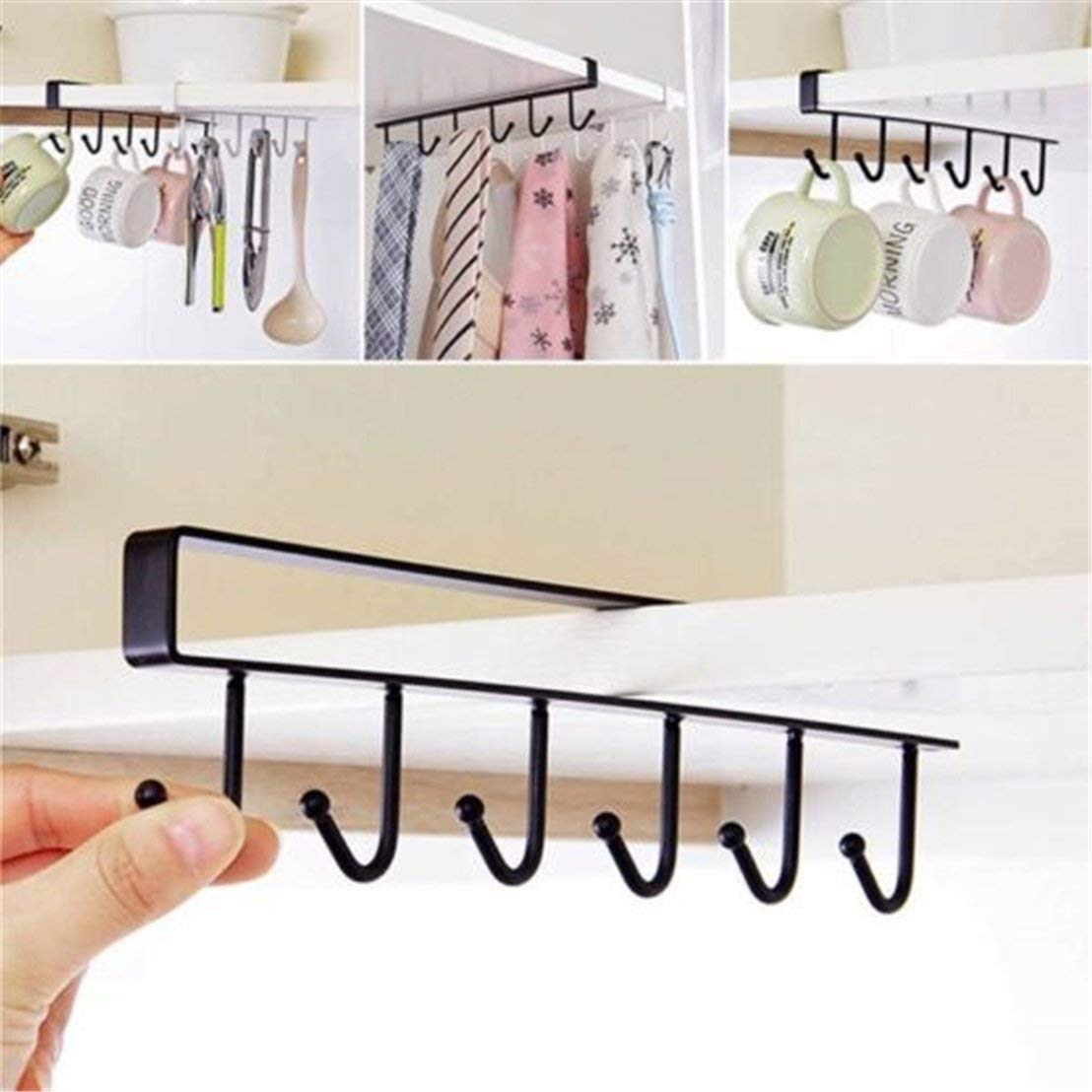 Toriox Multifunction Nail Free Metal Kitchen Storage Rack 6 Hook Hanger Kitchen Cupboard Hanger Organizer Holder (Multi)