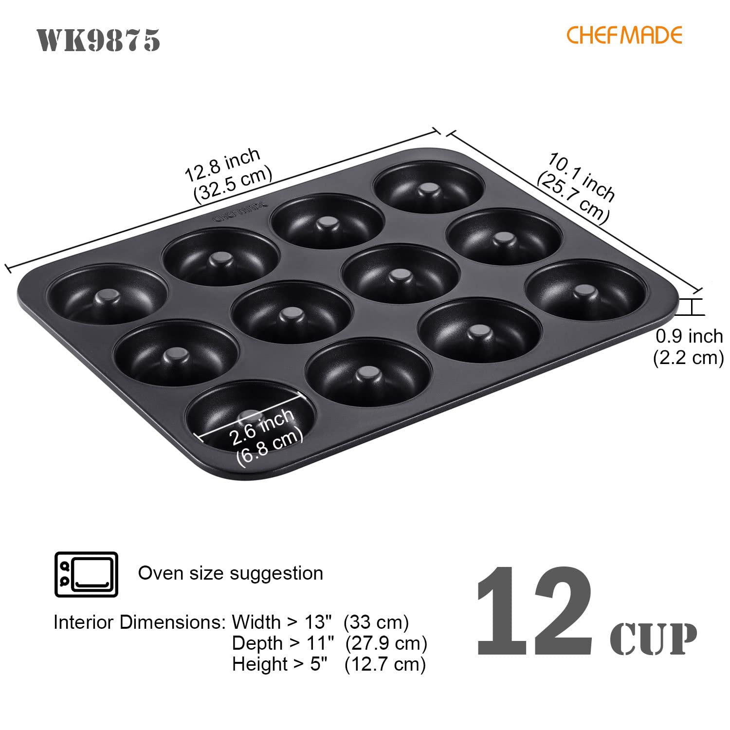 Chefmade Nonstick Donut Pan, 12 Cavity Ring Doughnut Baking Pan