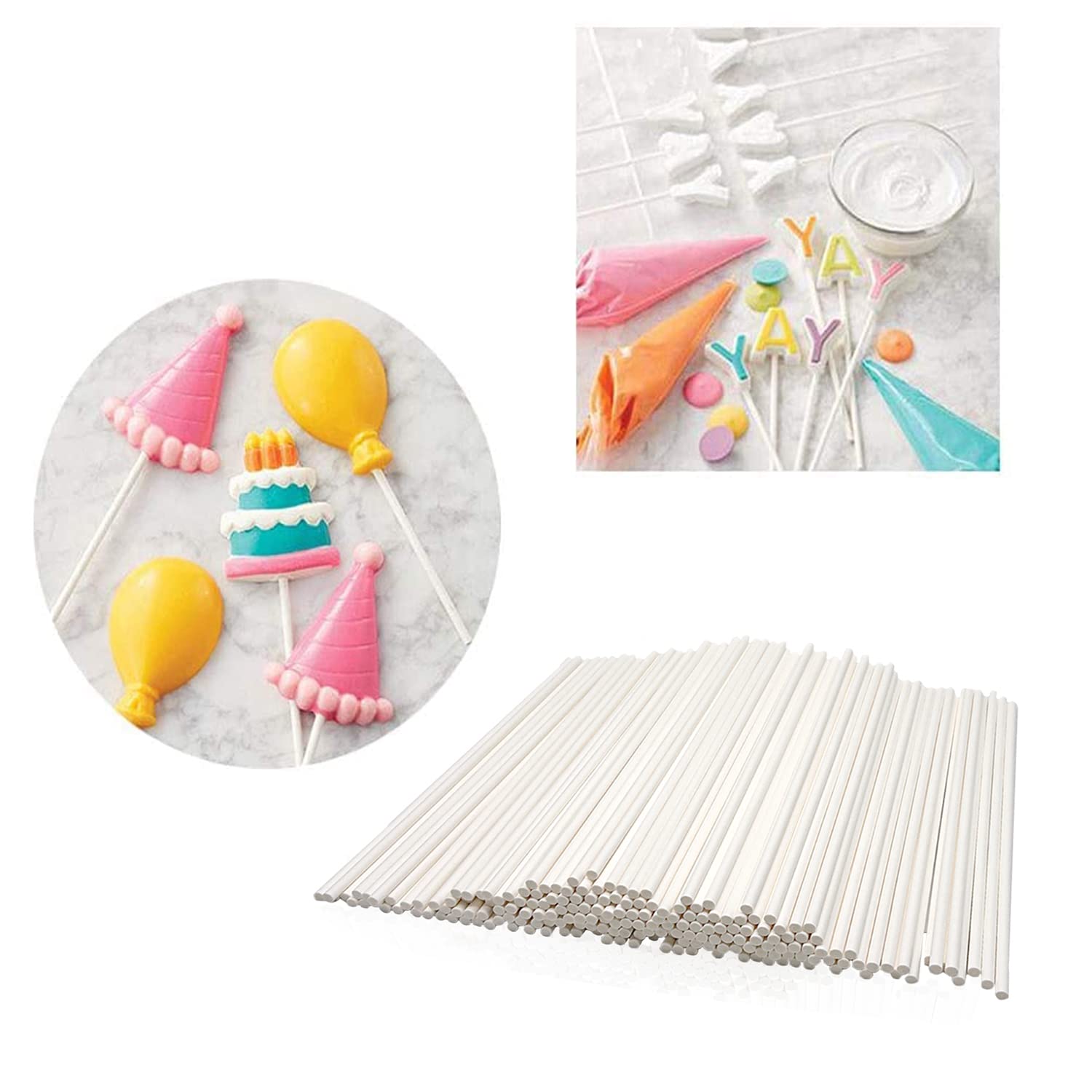 8 Inch White Lollipop Sticks, Lollipop Treat Sticks, For Homemade Candy, Cookies, Dessert, 200 Pcs