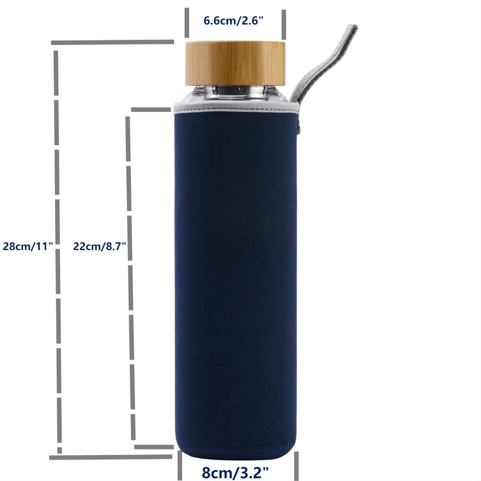 sunkey Glass Water Bottle 32 oz Wide Mouth with Sleeve Bamboo Lid 1 Litre Motivational Water Bottle With Time Marker Reusable Safe for Hot Cold Drinks Bpa Free (Navy Blue)