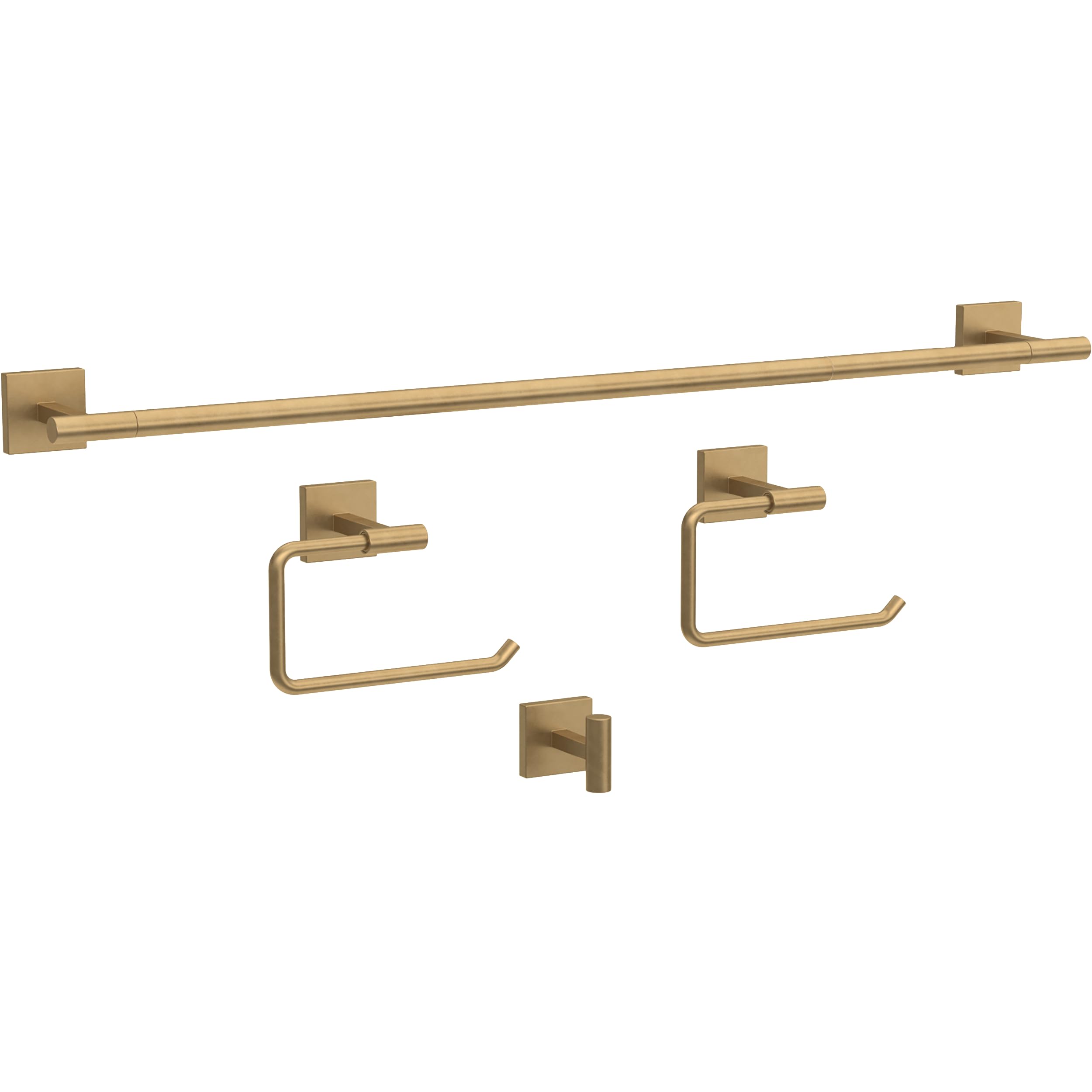 Franklin Brass Nash (4-Pack) Bathroom Set Satin Gold 18 Towel Bar Rack w/ 6 Extender, Toilet Paper Holder, Hand Towel Holder, Ho