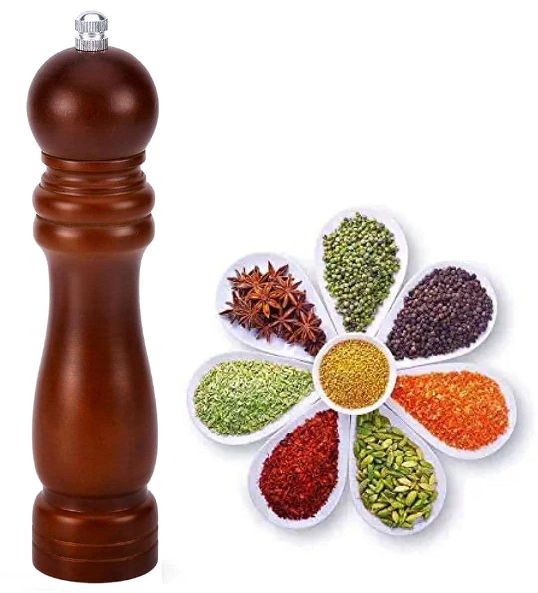 Skyzone Traditional Wooden Salt & Pepper Grinder, Mixer, Mill, Manual Shaker, Spice Storage Ceramic Crusher, Mill with Adjustabl