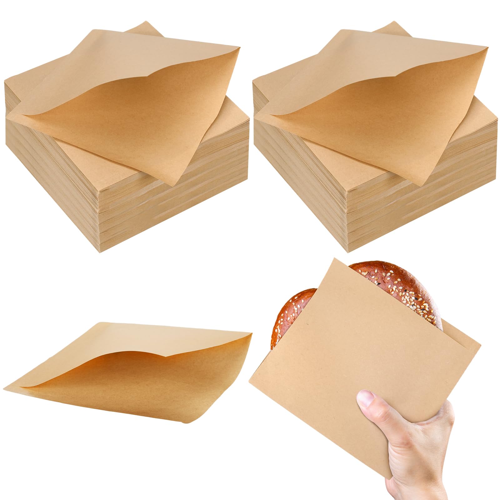 Colarr 1000 Pcs Soft Pretzel Bags 6.69 x 7.09 Inch Pretzels Individual Bags Grease Resistant Double Open Paper Sandwich Wrapper 