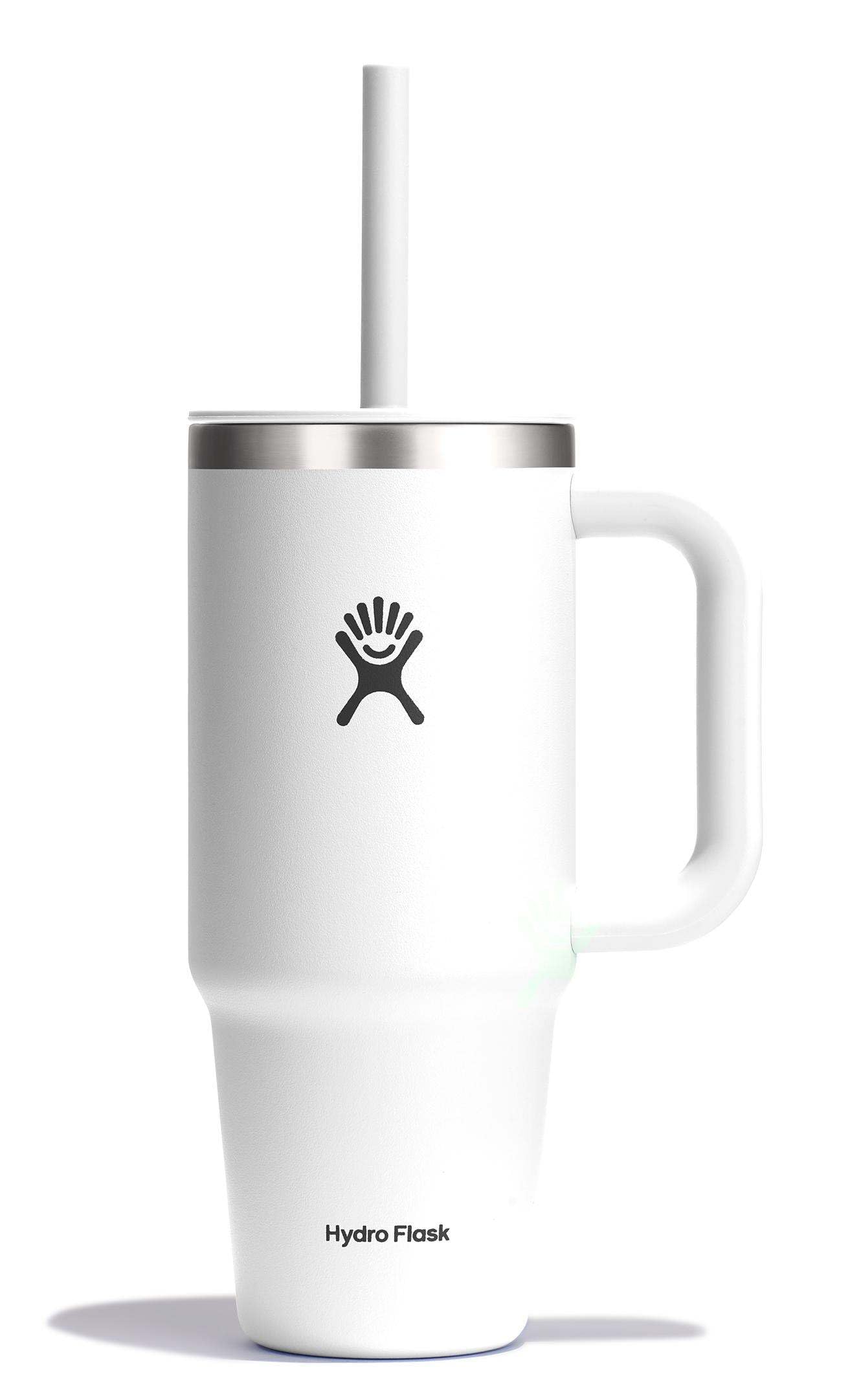 Hydro Flask Travel Tumbler with Handle, Lid and Straw - Insulated Stainless Steel in 24 Oz White