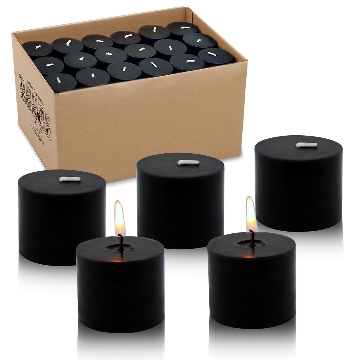 10 Hours Black Votive Candles Bulk, 36 Packs Small Unscented 1.5 Inch Diameter Wax Candles for Halloween Wedding, Party, Holiday