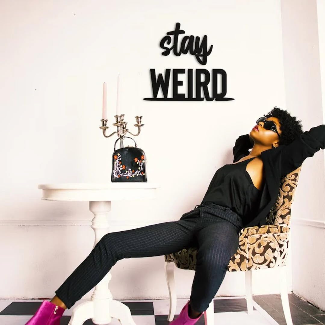 7 Decore Stay Weird Weirdly Wonderful Wood Wall Decor - Medium Size 13.5cm W x 60cm H, Sparkle Touch Matt Finish, Made in India