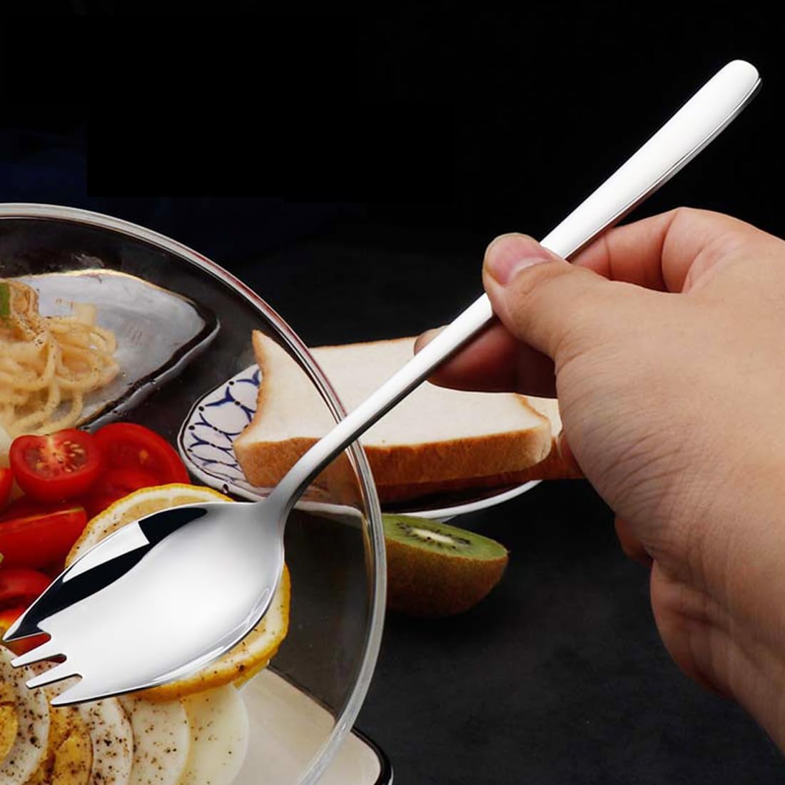 Spork, 6-Pack 18/10 Spork Stainless Steel, Metal Spork For Everyday Household Use, 7.4-Inch Long Handle Dessert Spoons Ice Cream