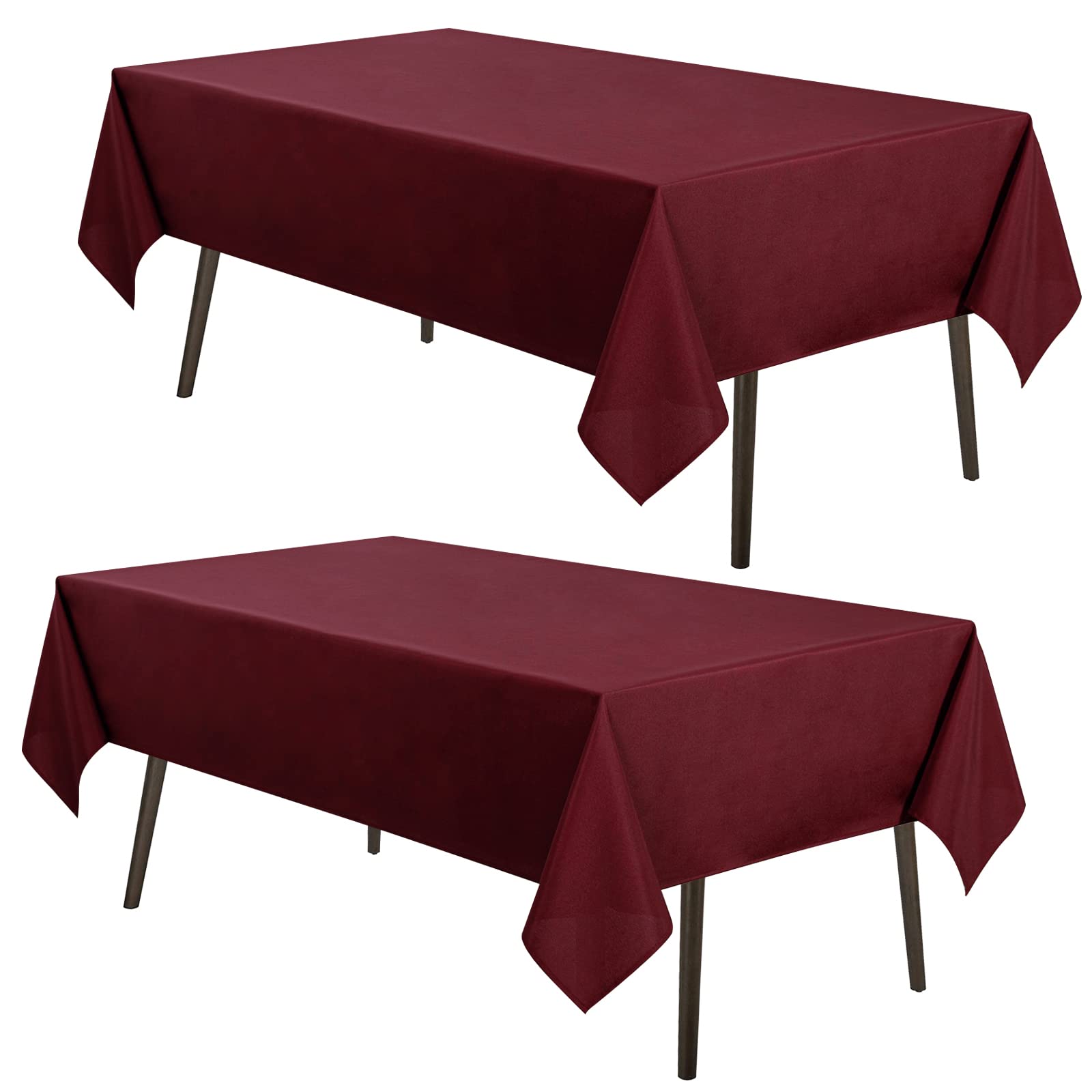 Mysky Home 2Pack Burgundy Tablecloth 60X84 Inch, Rectangle Table Cloth For 4 Feet Table- Wrinkle Resistant Washable Polyester Ta