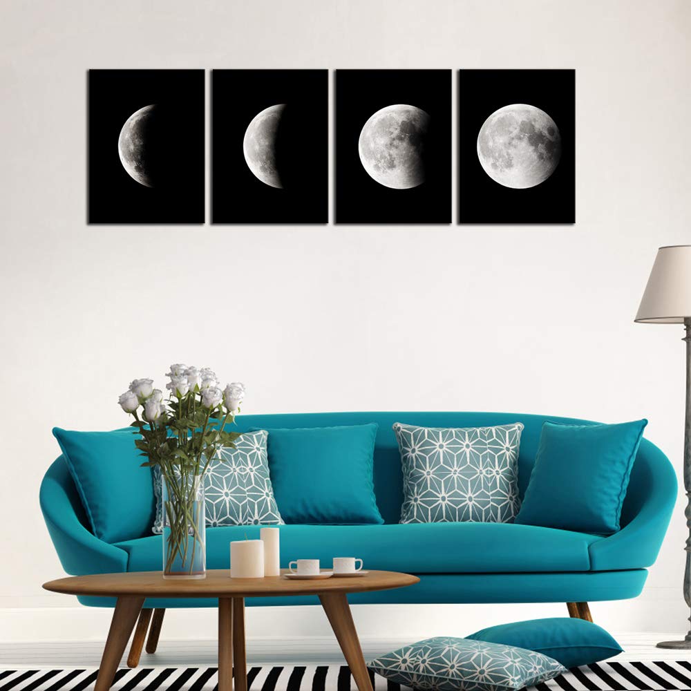 Wieco Art Eclipse Of The Moon Modern Canvas Prints Wall Decorations For Living Room Abstract Space Black And White Pictures To P