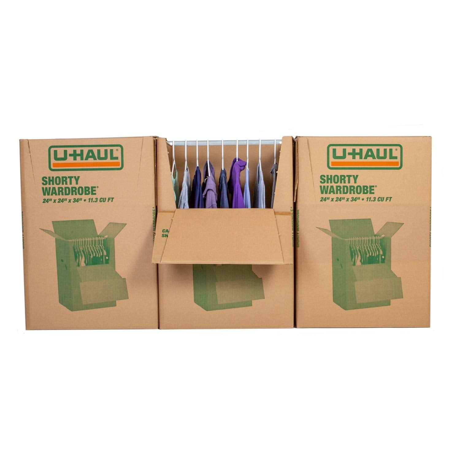 U-Haul Shorty Wardrobe Boxes - Moving Boxes For Hanging Clothing - Pack Of 3-24    X 24    X 34   - Hanging Wardrobe Bars Includ