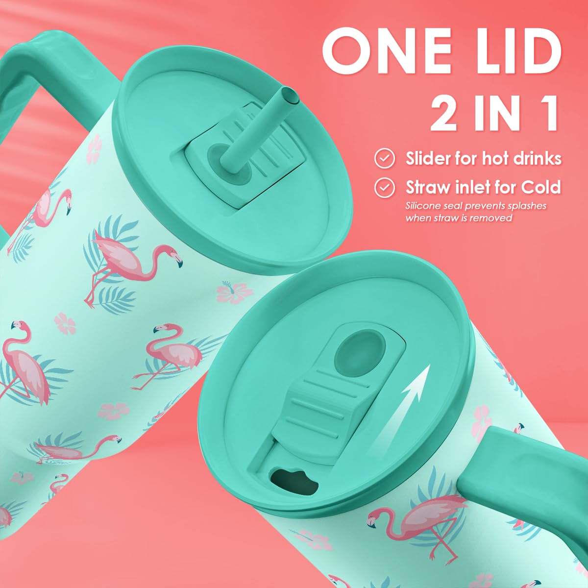 Flamingo Tumbler, Stainless Steel Insulated Tumblers Coffee Mug Cup with Handle, Gifts for Women Girls on Birthday Christmas Sum