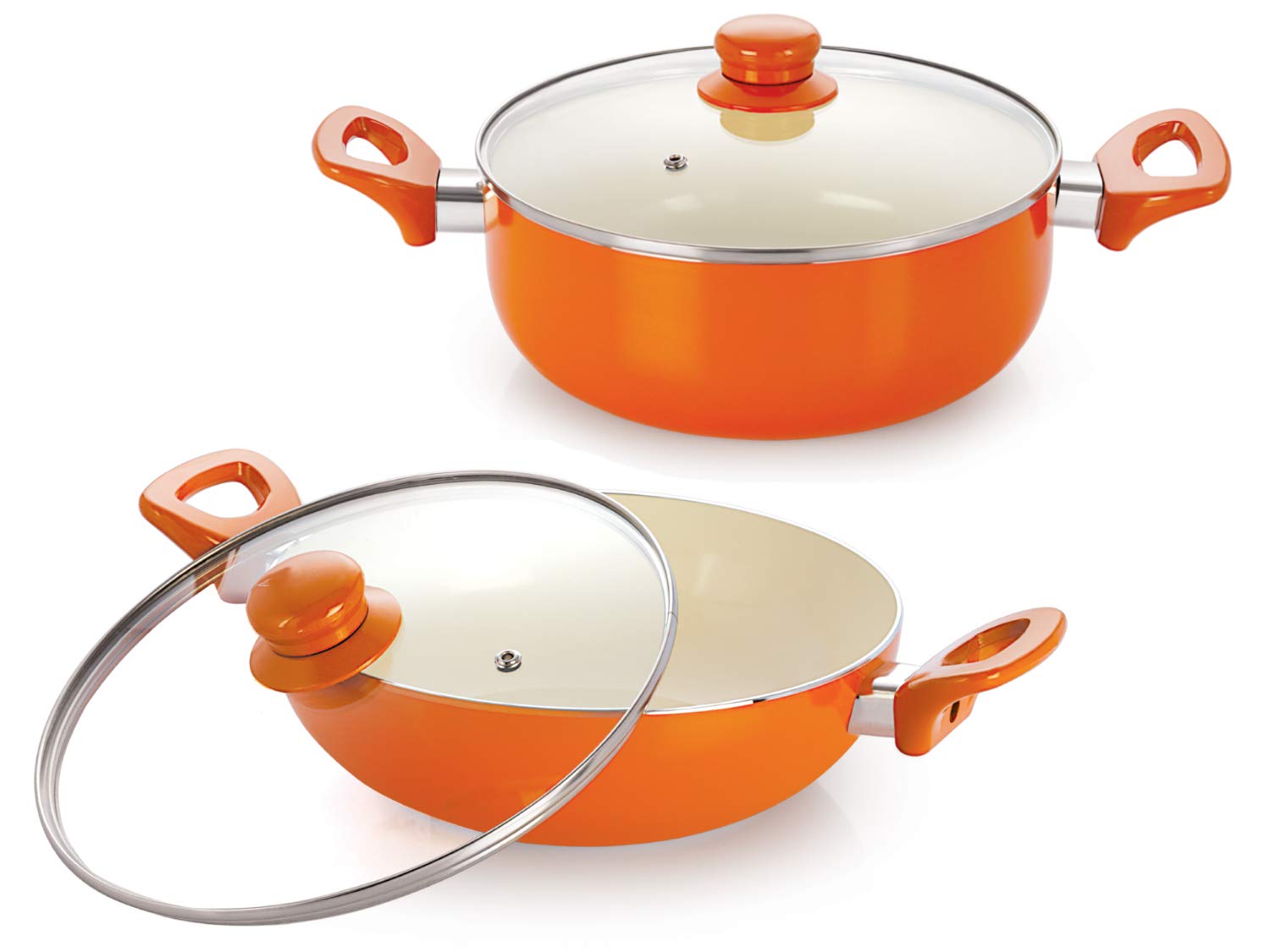 Nirlon Ceramic 2Piece Non Stick Induction Cookware, Aluminium Pots And Pans Set With Glass Lid