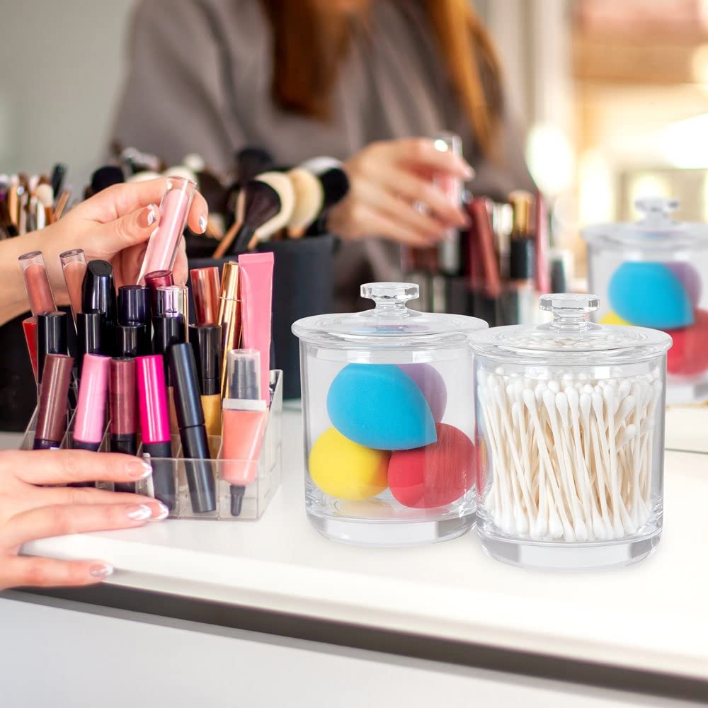 Forpro Acrylic Apothecary Jars With Lids, Set Of 2 15 Oz Storage Containers For Bathroom, Kitchen And Office, 4.5'' X 3.5''