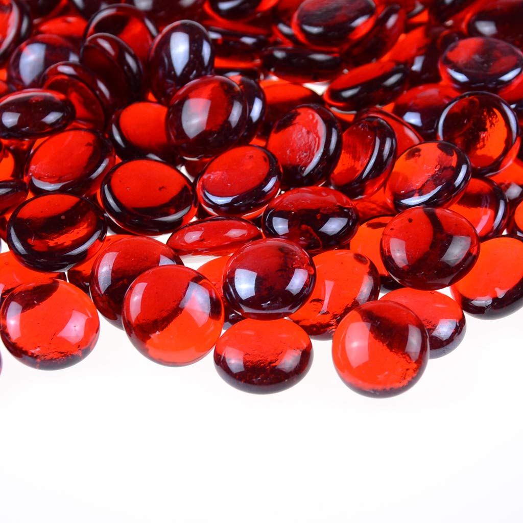 Kingou Flat Glass Gems/Marbles/Stones/Beads For Vase Filler, Table Scatter, Games - 1 Lbs (17-19Mm, Approx. 3/4'')-Red