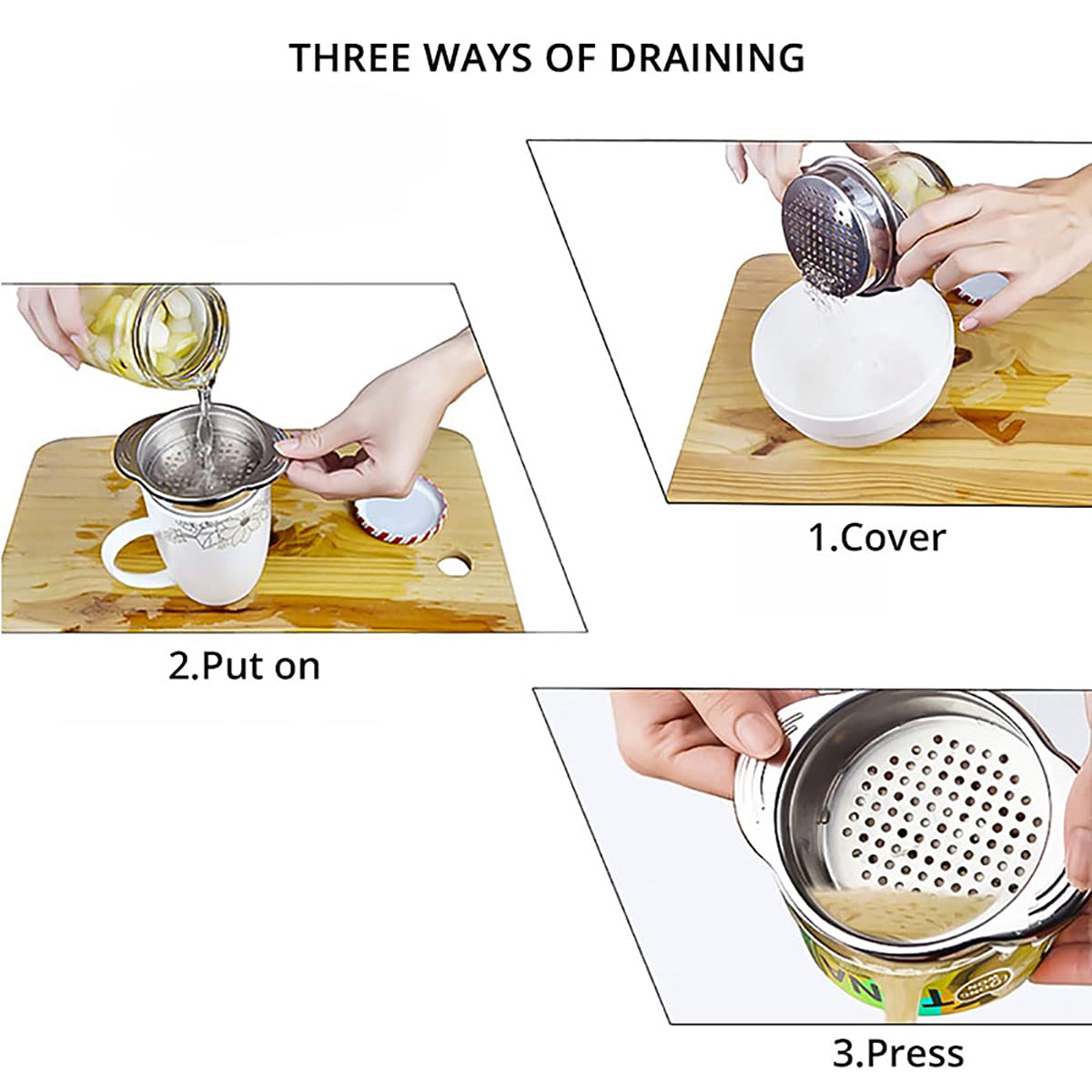 Dadamong 3-Pack Tuna Can Strainer, Stainless Steel Sieve Tuna Strainer Press Can Oil Squeezer Canning Colander For Regular-Size