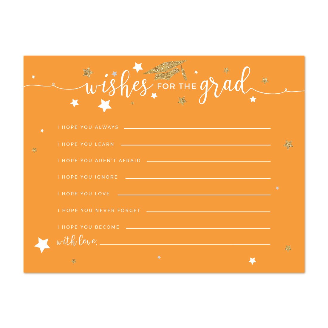 Andaz Press Orange And Gold Glittering Graduation Party Collection, Wishes For Grad Cards, 20-Pack, Games Activities And Decorat