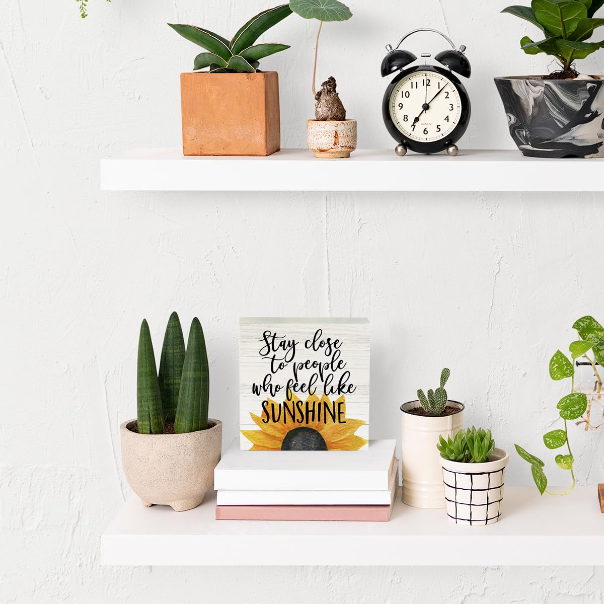 Farmhouse Sunshine Sunflower Wooden Box Sign Rustic Country Sunflower Box Sign Wood Sign Decor Summer Square Wood Sign Home Desk