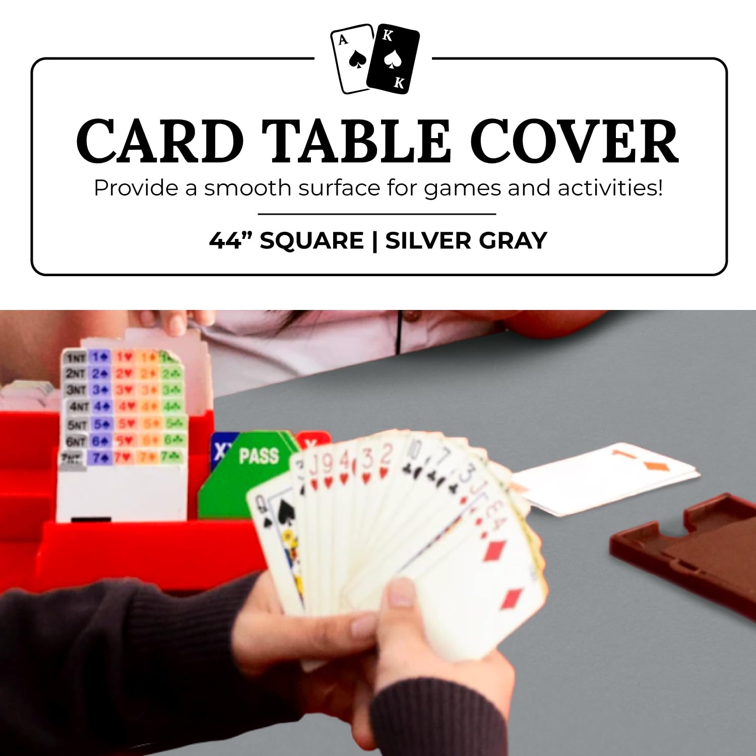 Pdtxcls Lamon 44'' Square Silver Gray Card (Bridge) Table Cover Portable Neck Fan, Hands-Free Bladeless Fan, Cooling Personal Fa
